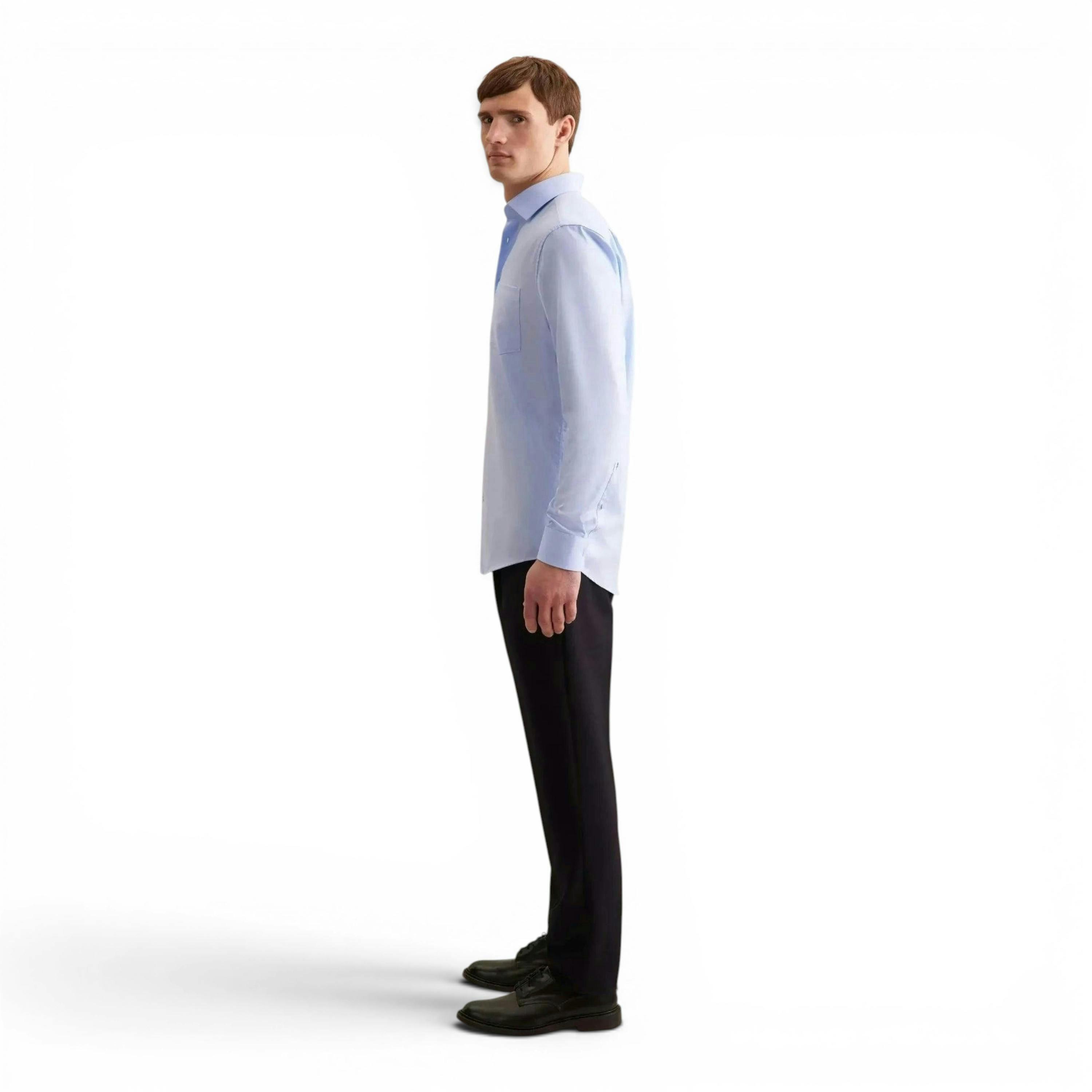 Regular Fit No Iron Business Kent Contrast Patch Business Shirt Light Blue , view 6 of 6
