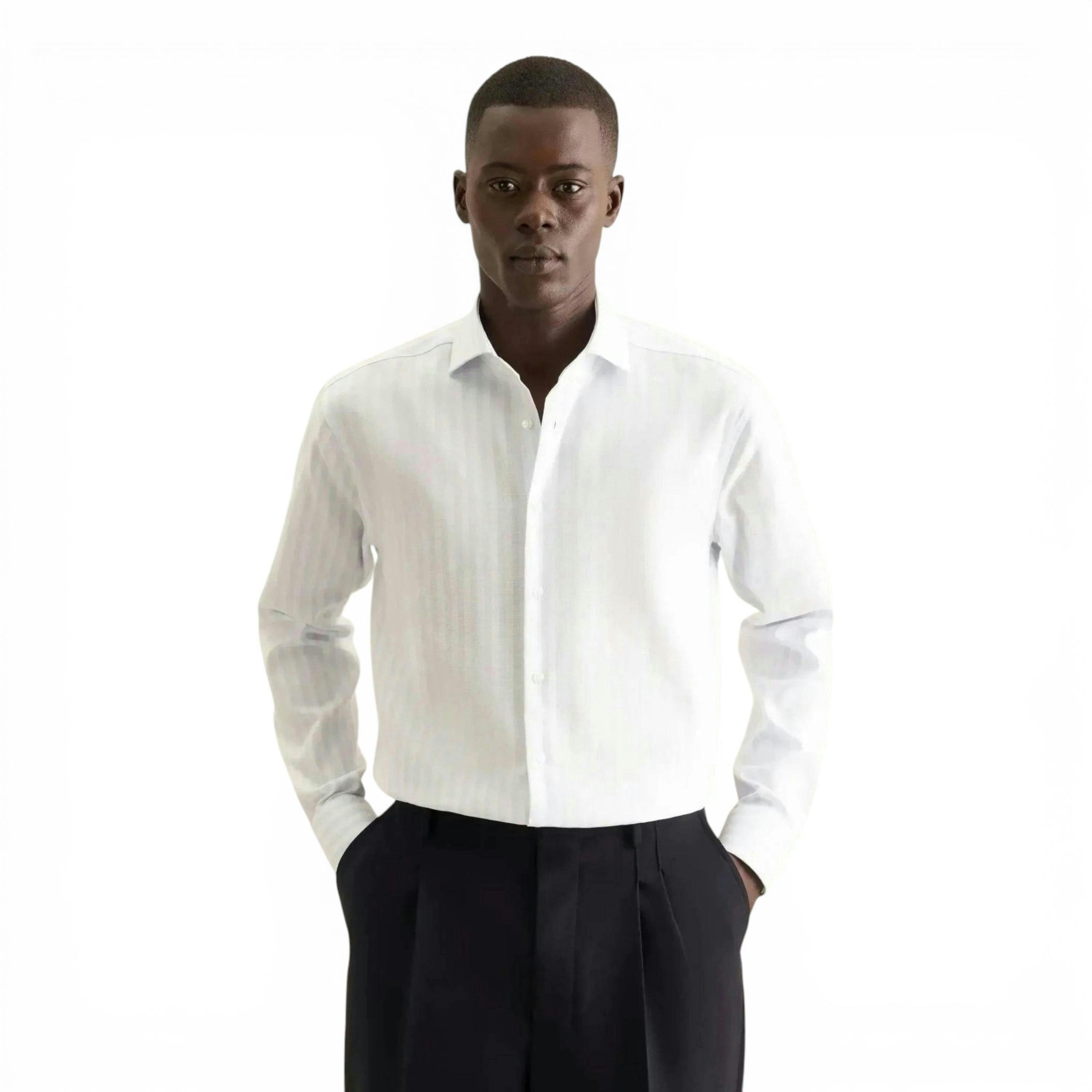 Regular Fit No Iron Spread Kent Structured Stripe Business Shirt Light Blue , view 1 of 6