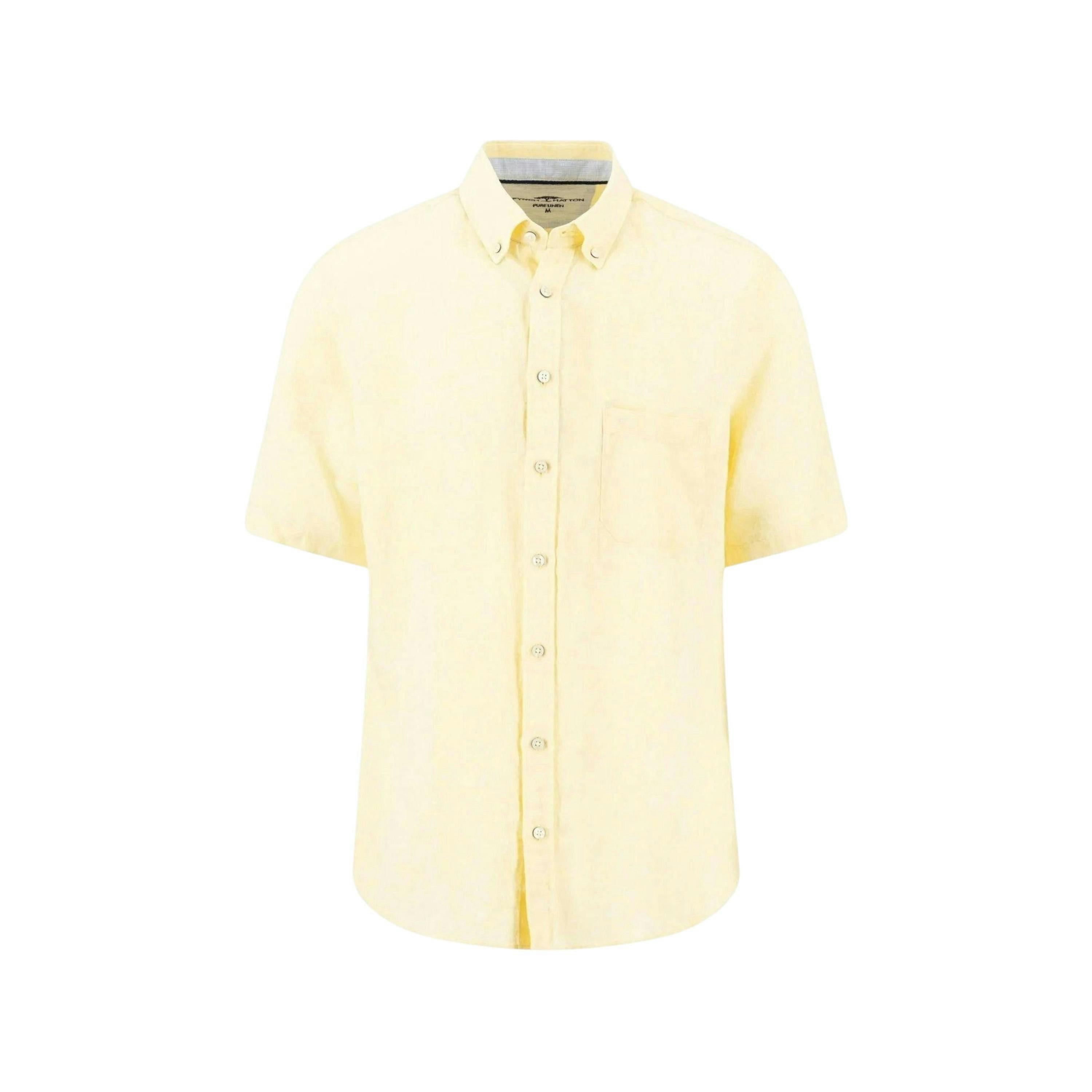 Premium Linen Button Down Short Sleeved Shirt Pale Yellow , view 1 of 5