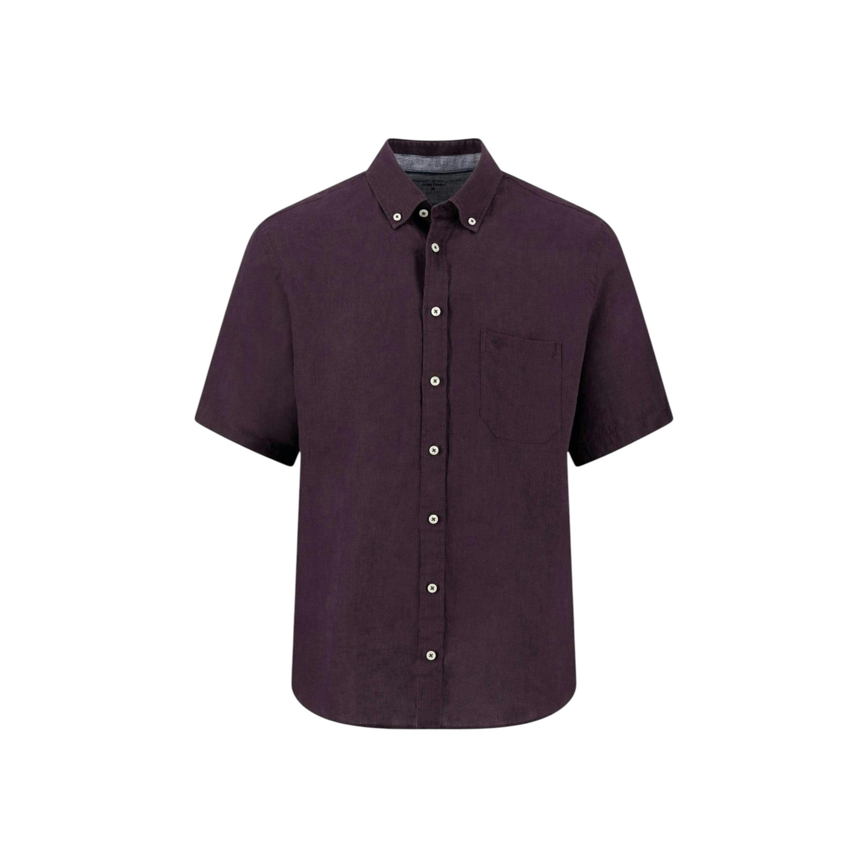 Premium Linen Button Down Short Sleeved Shirt Aubergine , view 1 of 3