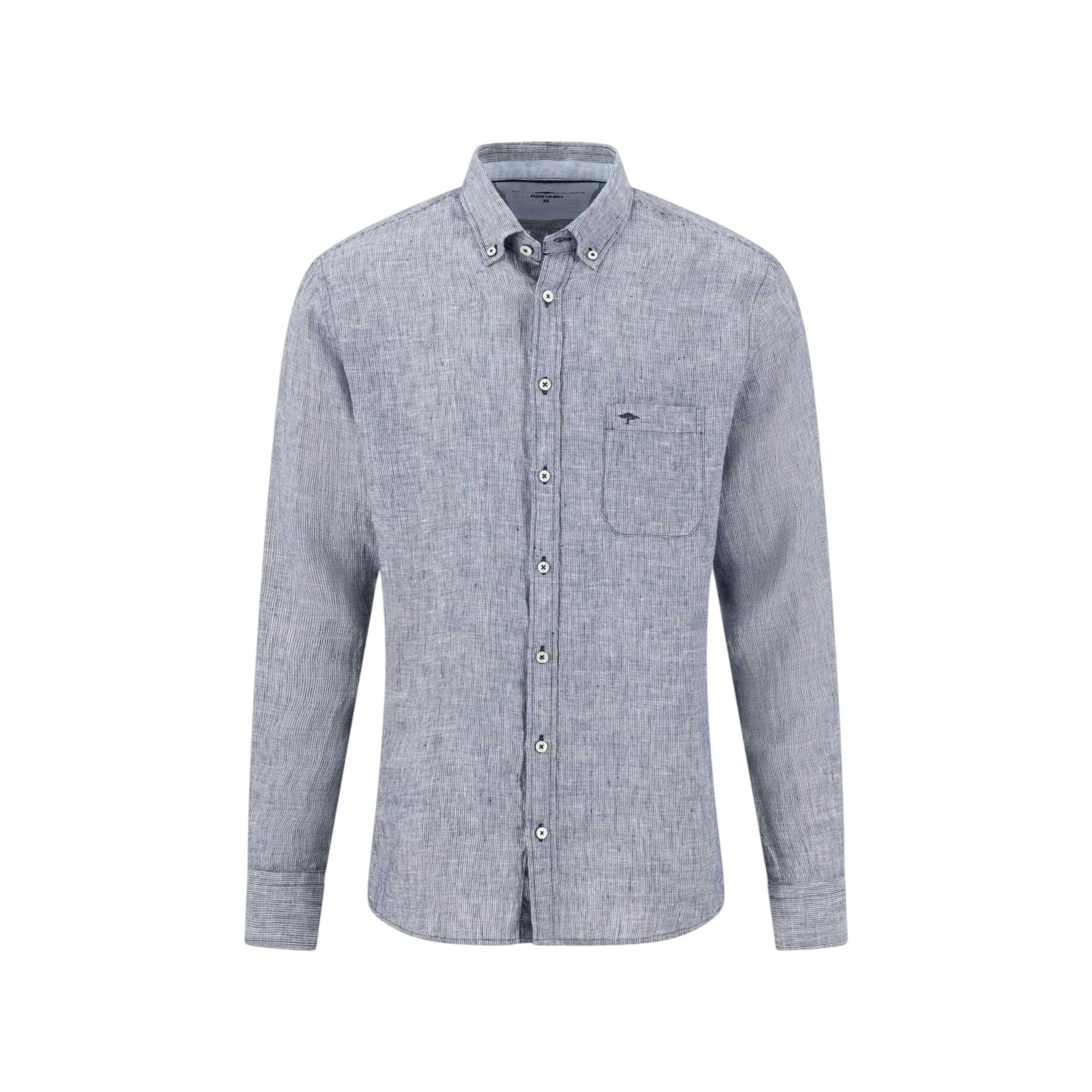 Needle Stripe Linen Button Down Shirt Navy , view 1 of 5