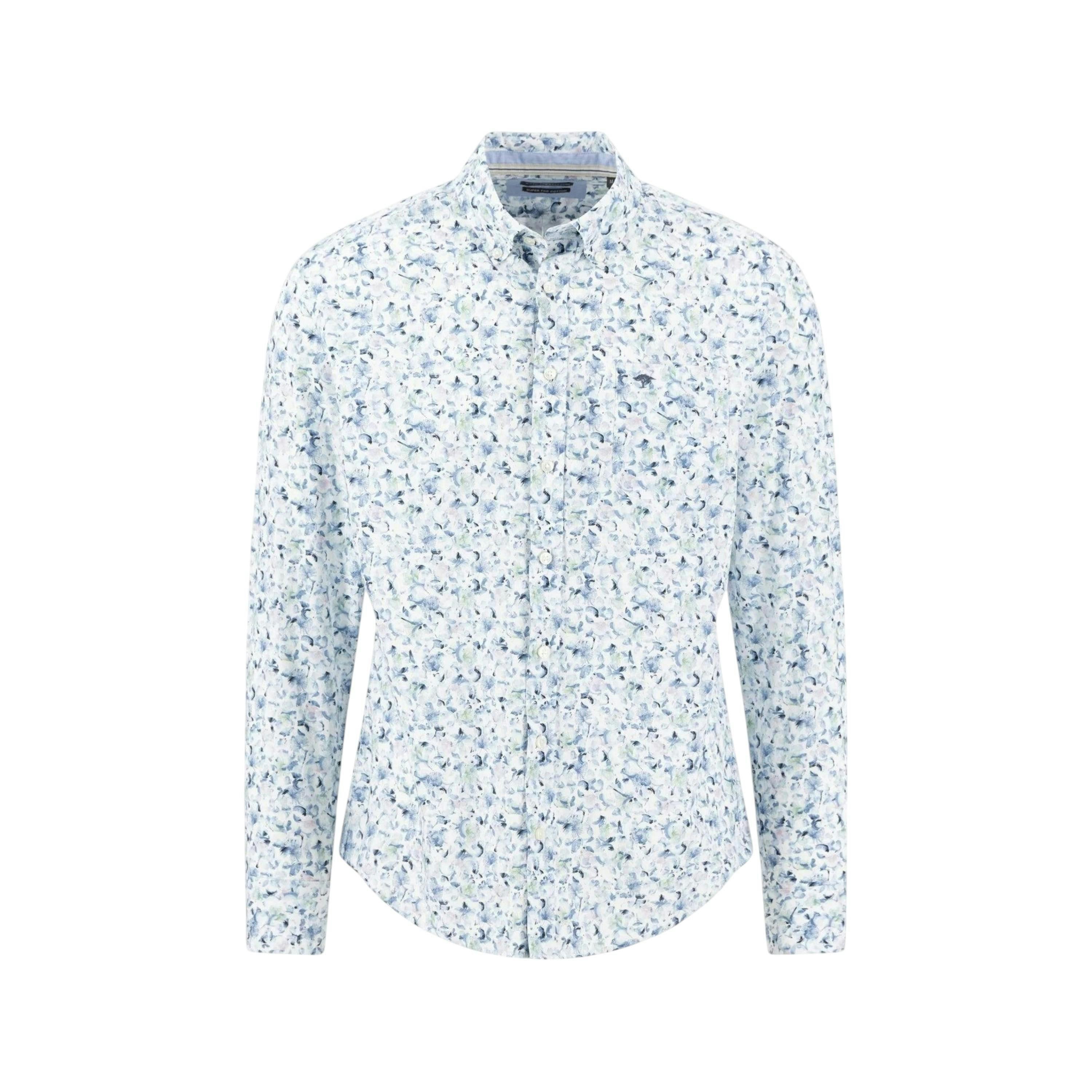 Premium Allover Flower Print Button Down Shirt Horizon Blue , view 1 of 3