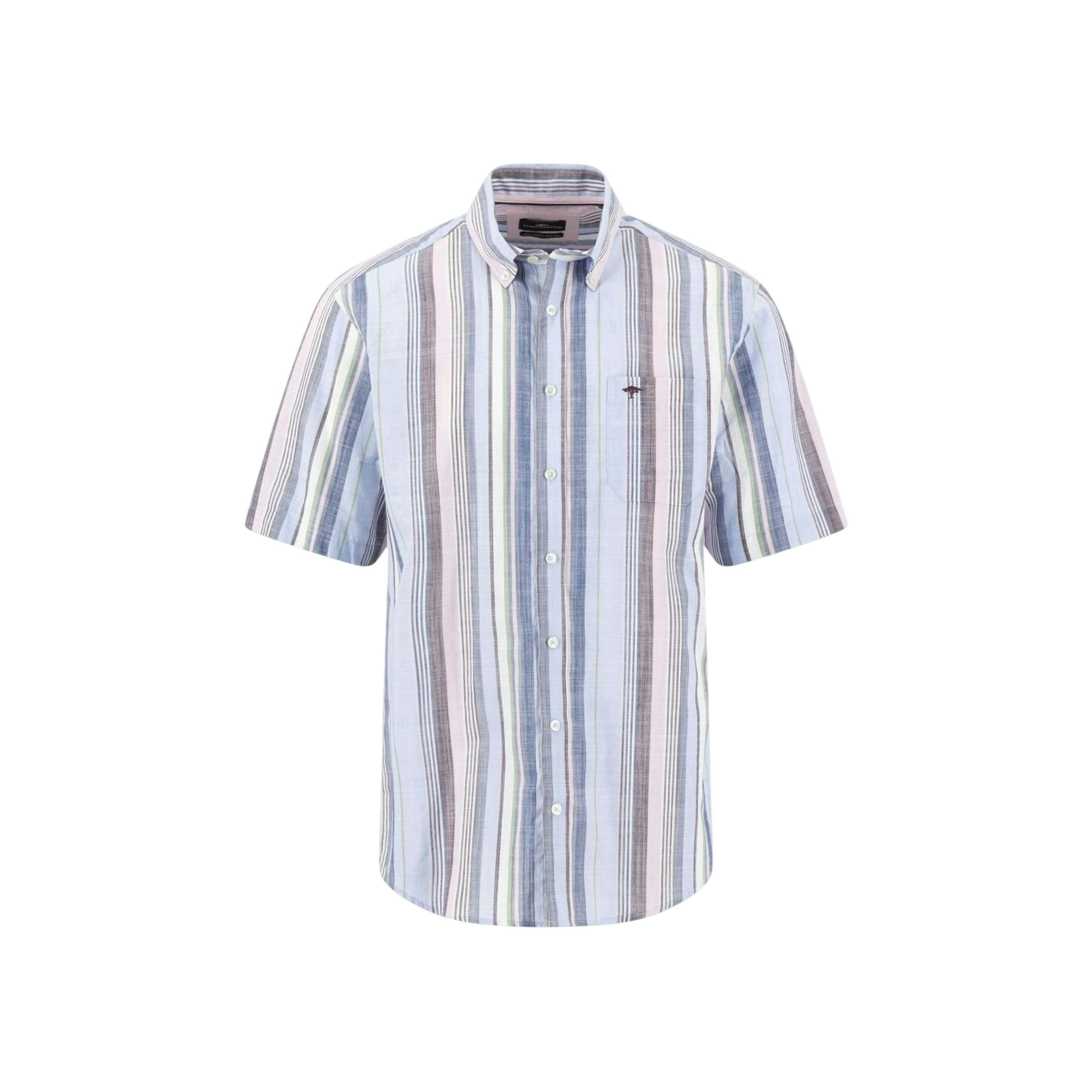 Slub Stripe Button Down Short Sleeved Shirt Aubergine , view 1 of 3
