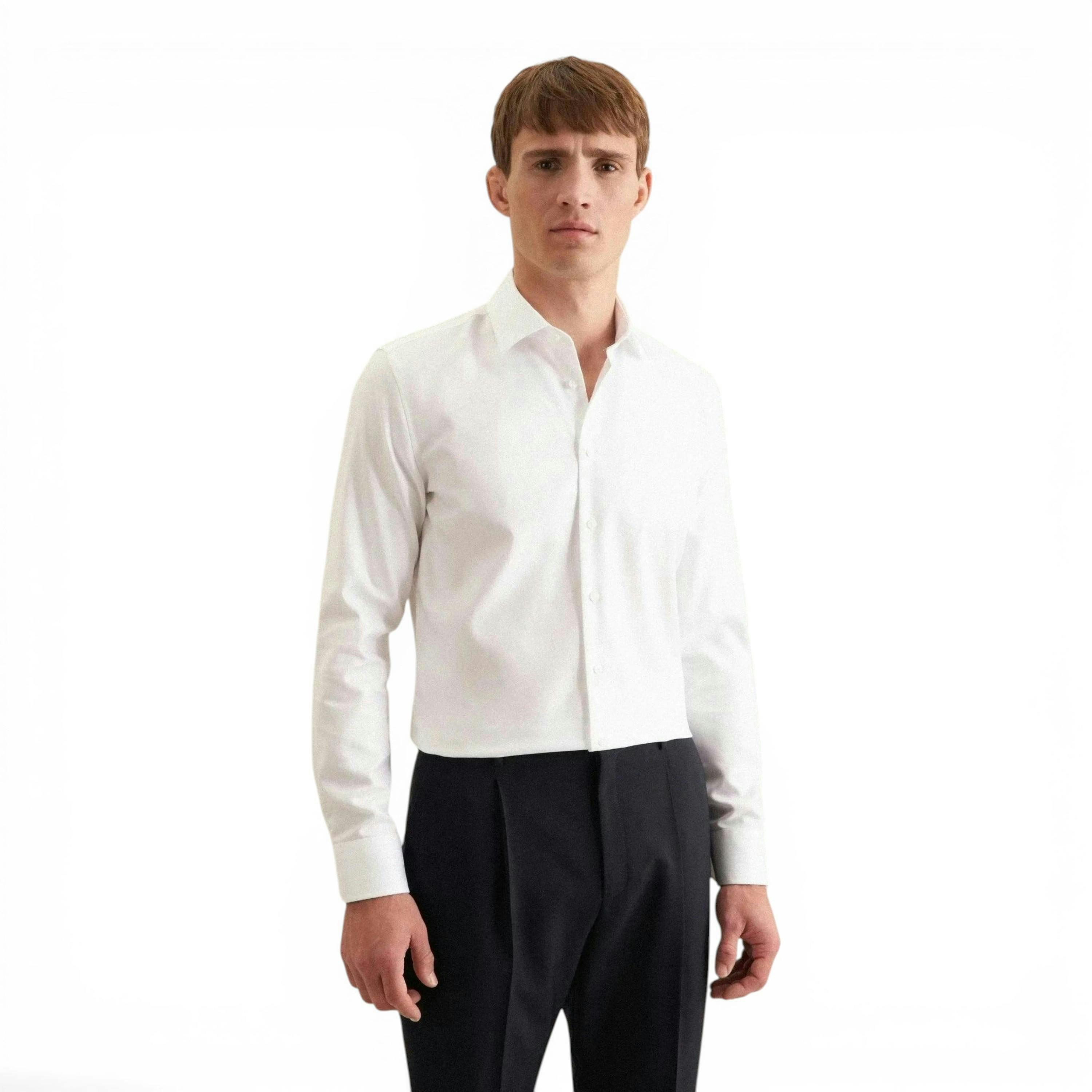 Seidensticker Shaped Fit Easy Iron Kent Collar Business Shirt White , view 1 of 6