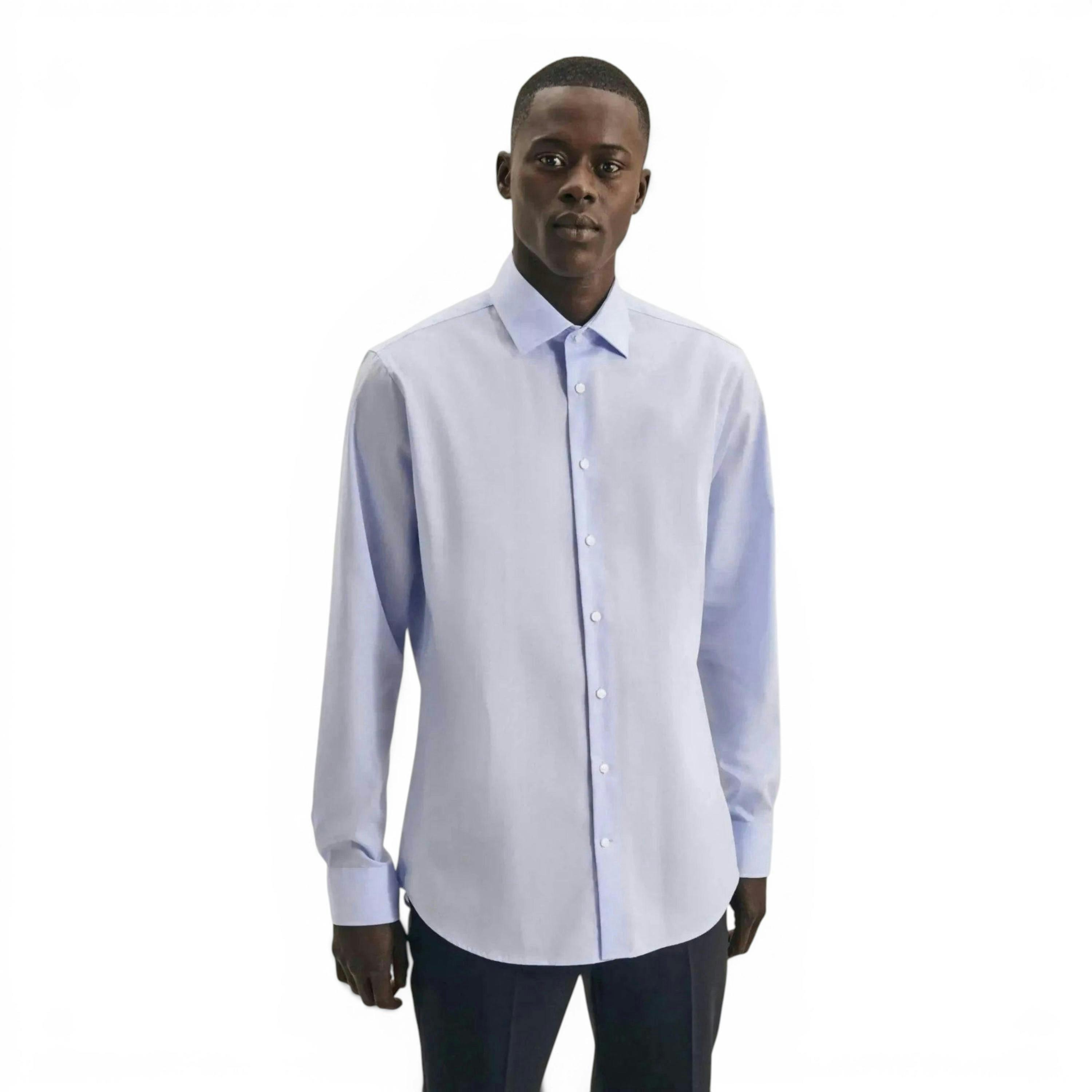 Seidensticker Shaped Fit No Iron Kent Collar Business Shirt Light Blue , view 1 of 6