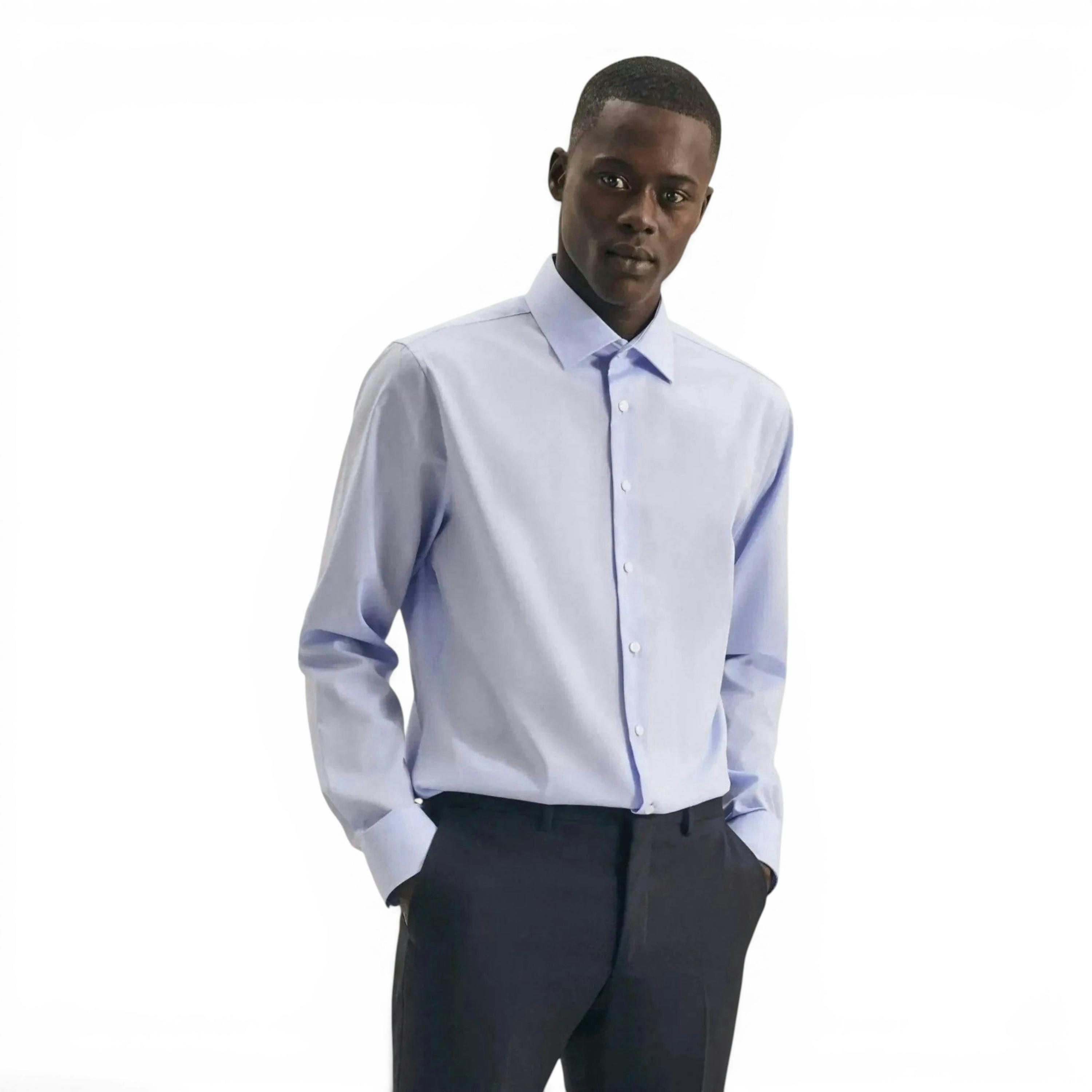 Seidensticker Shaped Fit No Iron Kent Collar Business Shirt Light Blue , view 5 of 6