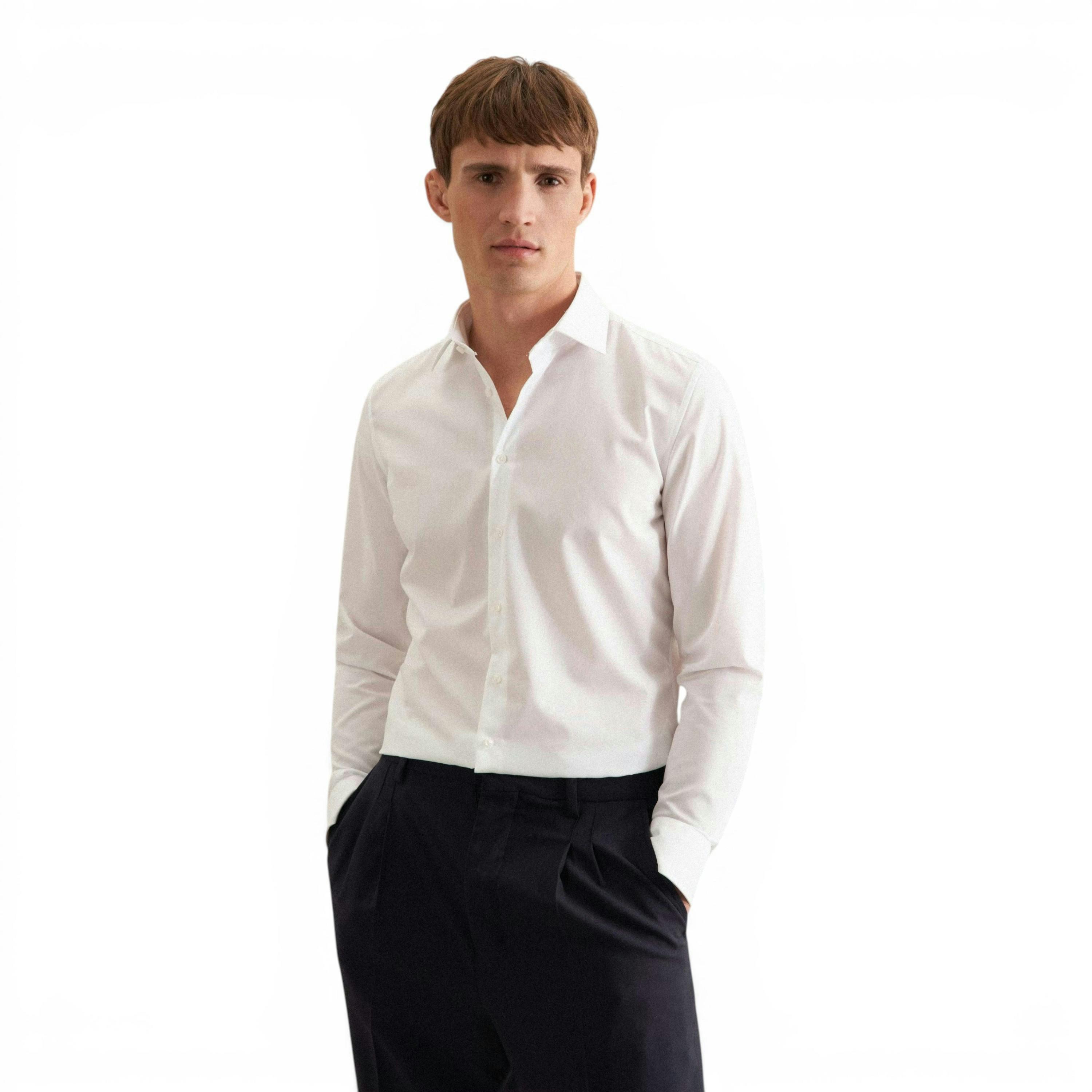 Shaped Fit No Iron Kent Collar Business Shirt White , view 1 of 6