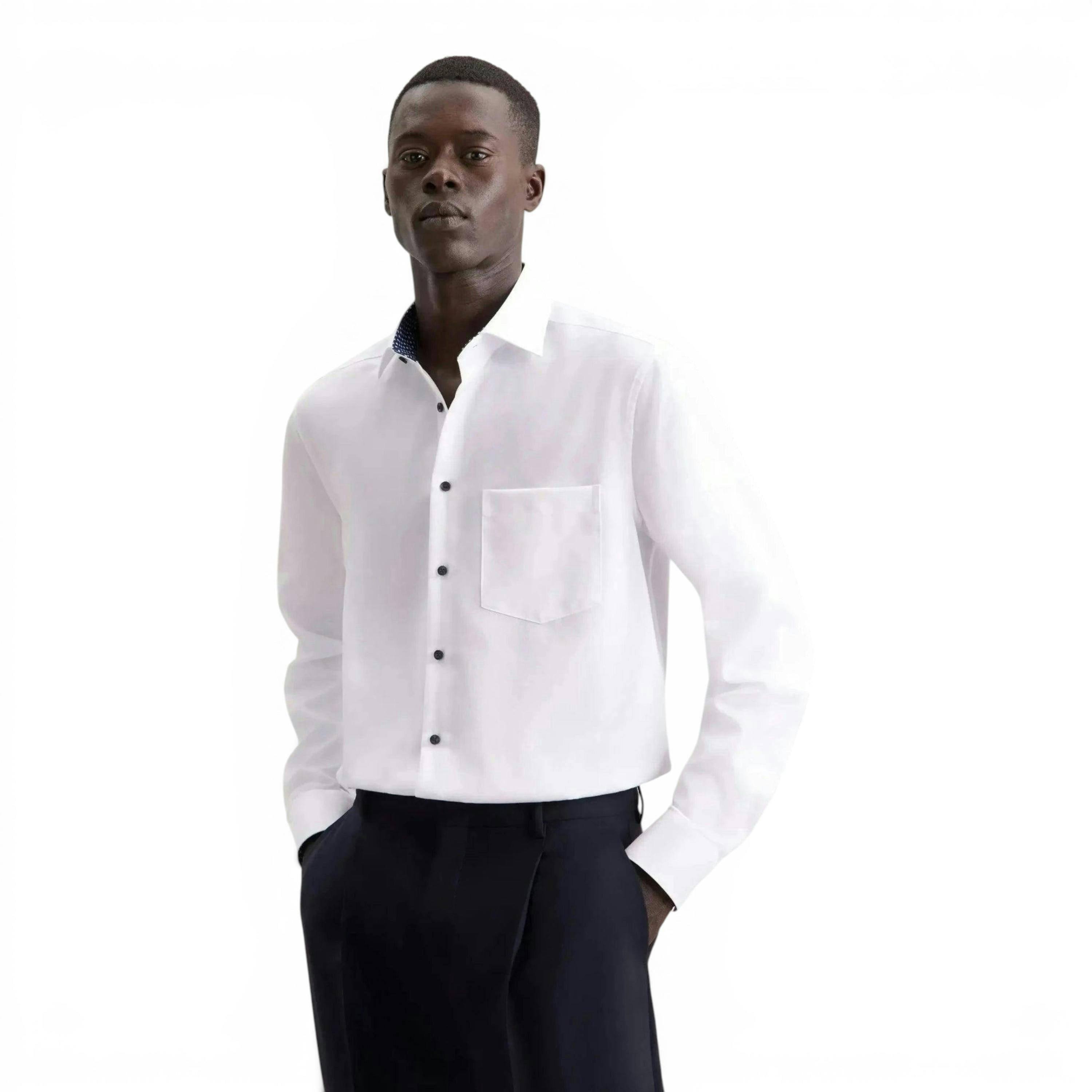Regular Fit No Iron Contrast Kent Collar Business Shirt White , view 1 of 6