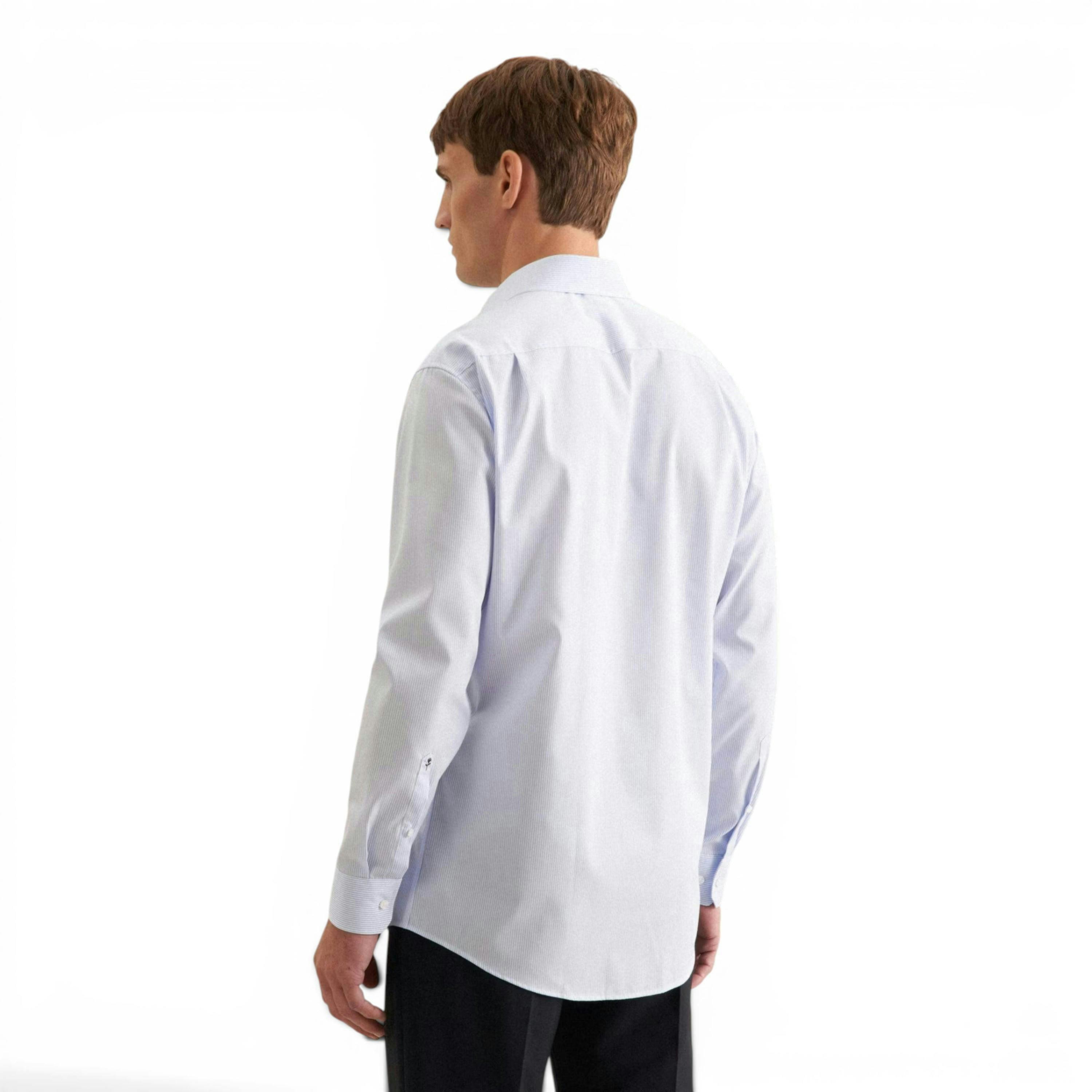 Seidensticker Regular Fit No Iron Kent Collar Striped Business Shirt Light Blue , view 2 of 6