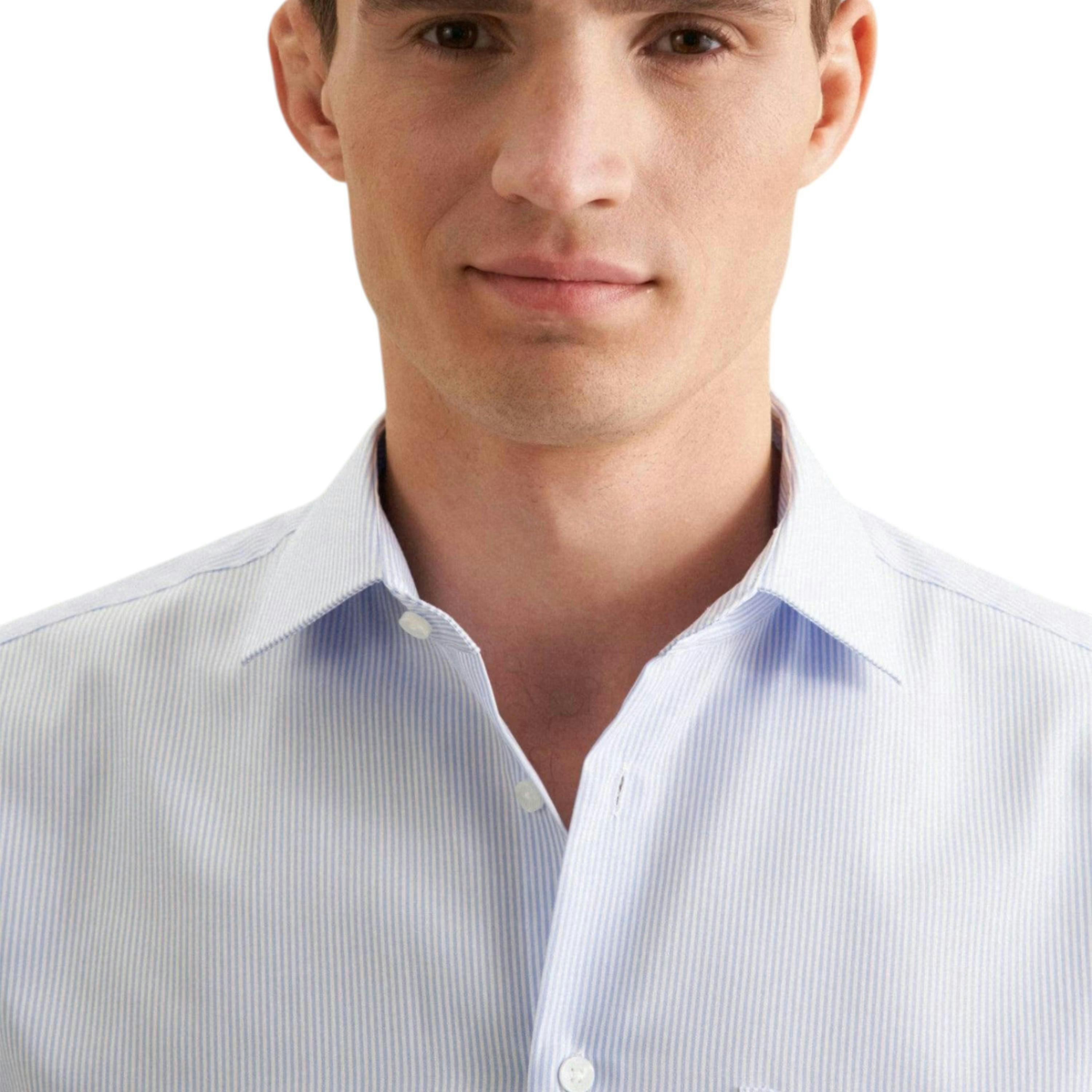 Seidensticker Regular Fit No Iron Kent Collar Striped Business Shirt Light Blue , view 3 of 6