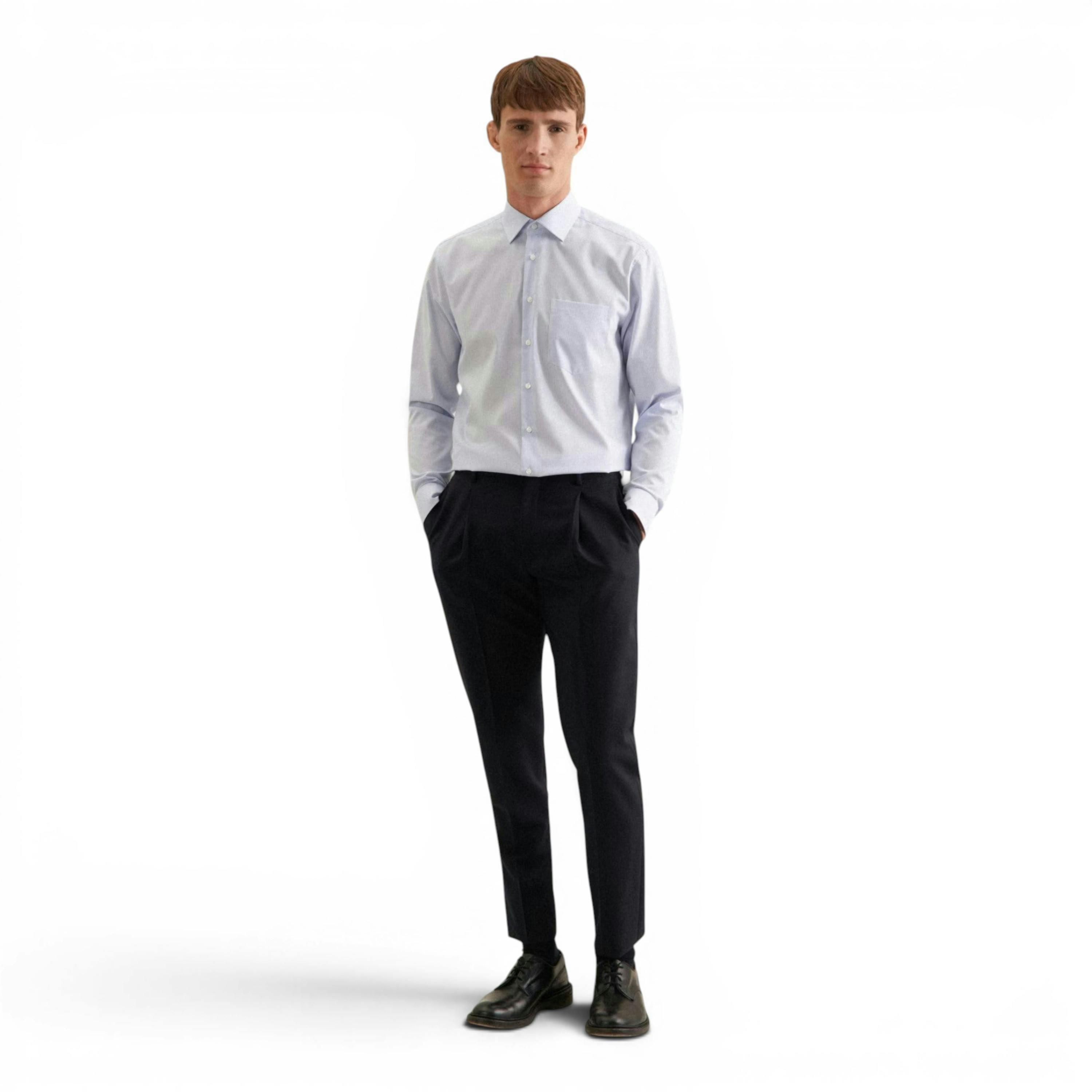 Seidensticker Regular Fit No Iron Kent Collar Striped Business Shirt Light Blue , view 5 of 6