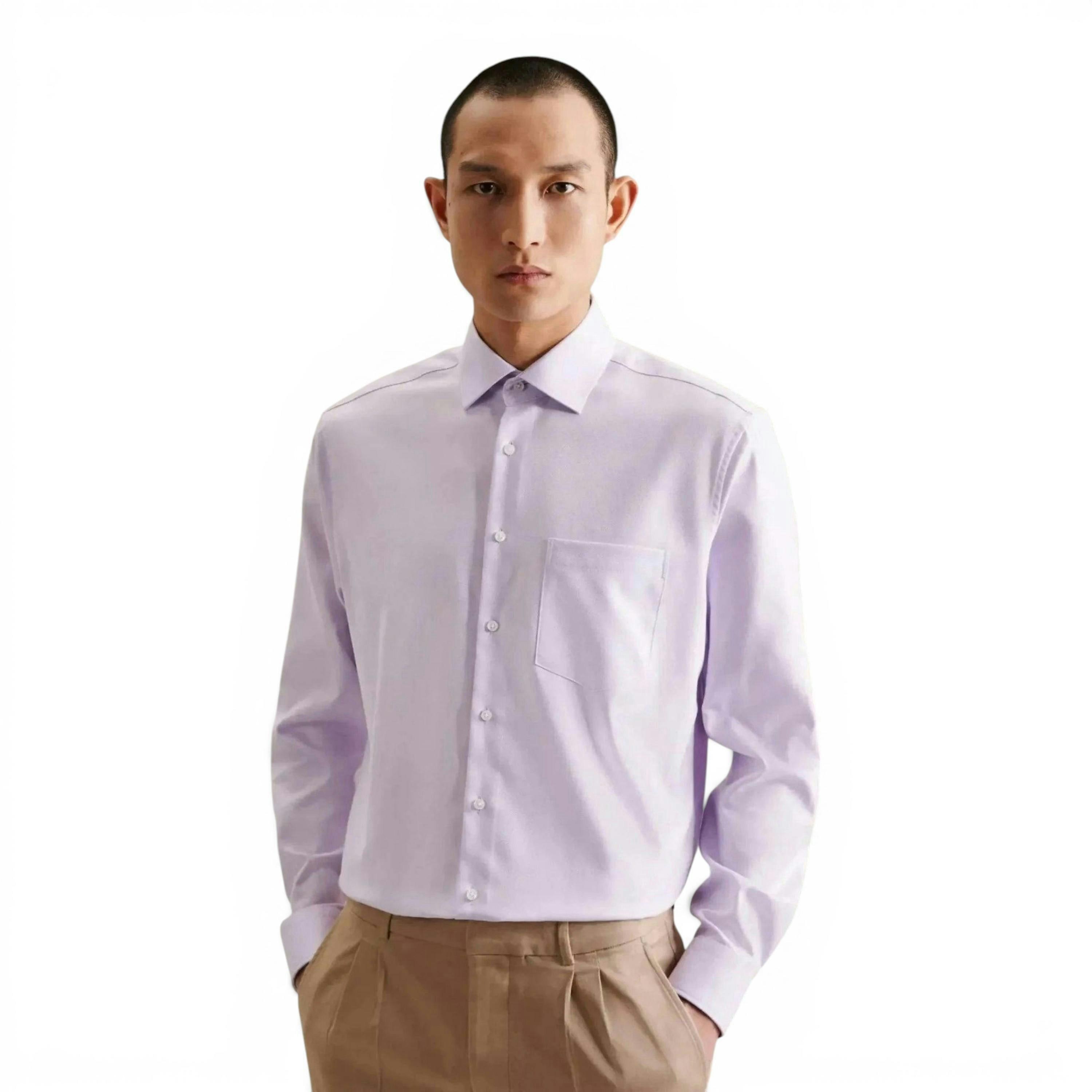 Seidensticker Regular Fit No Iron Kent Collar Business Shirt Light Purple , view 1 of 6
