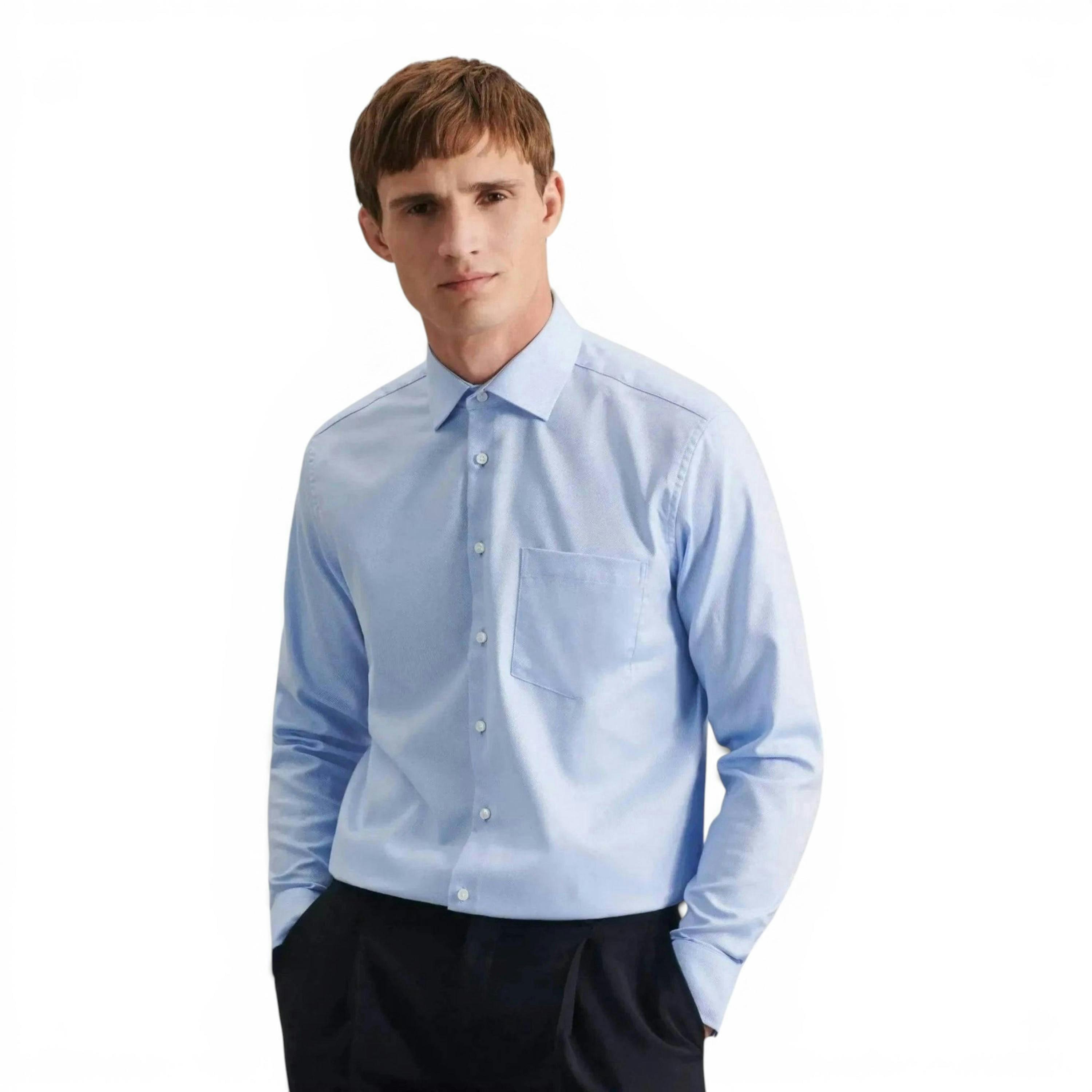 Seidensticker Regular Fit No Iron Kent Collar Business Shirt Light Blue , view 1 of 6