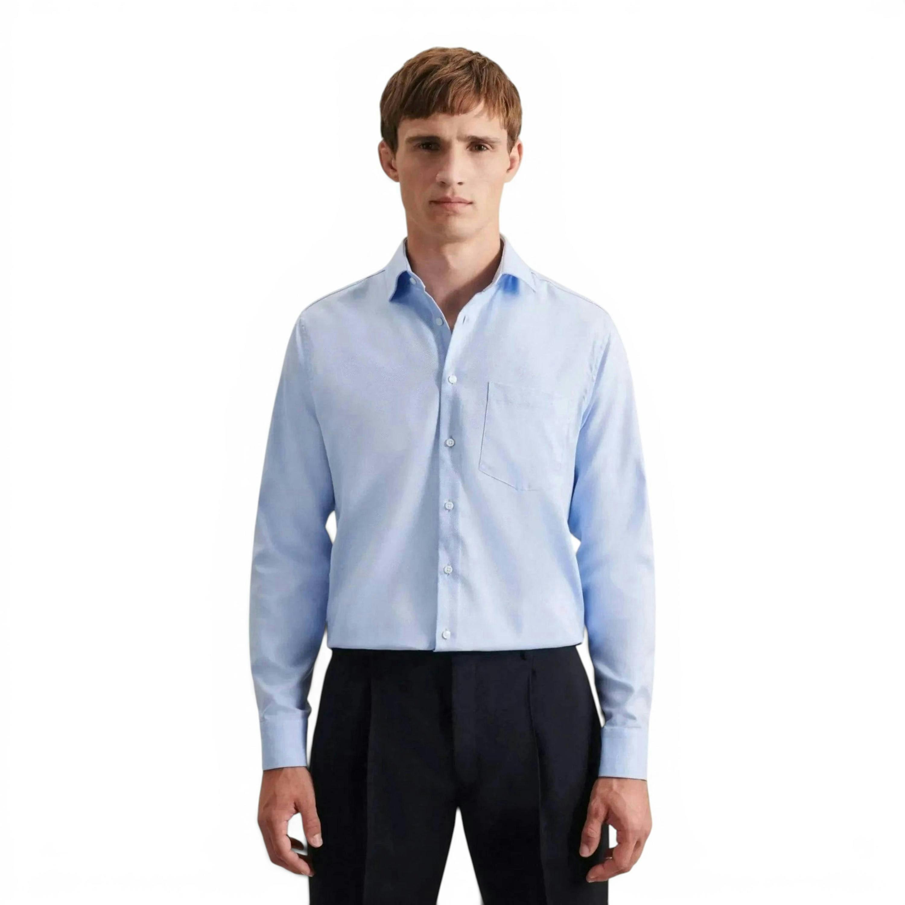 Seidensticker Regular Fit No Iron Kent Collar Business Shirt Light Blue , view 4 of 6