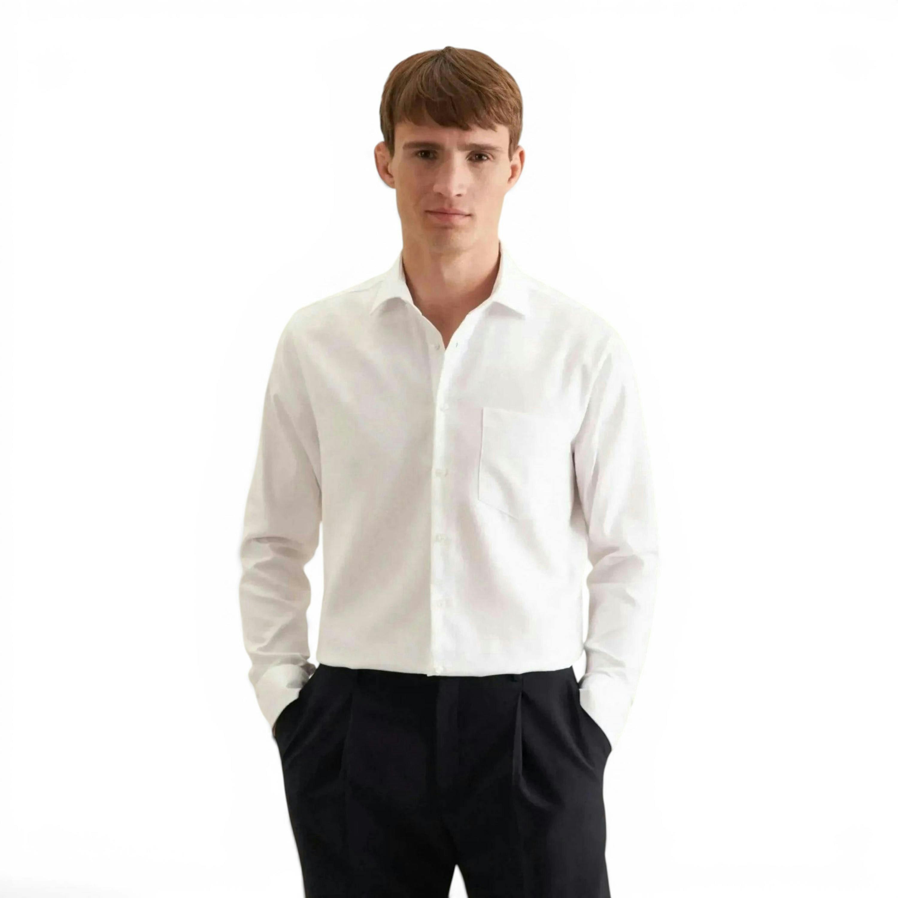 Seidensticker Regular Fit No Iron Kent Collar Business Shirt White , view 1 of 6