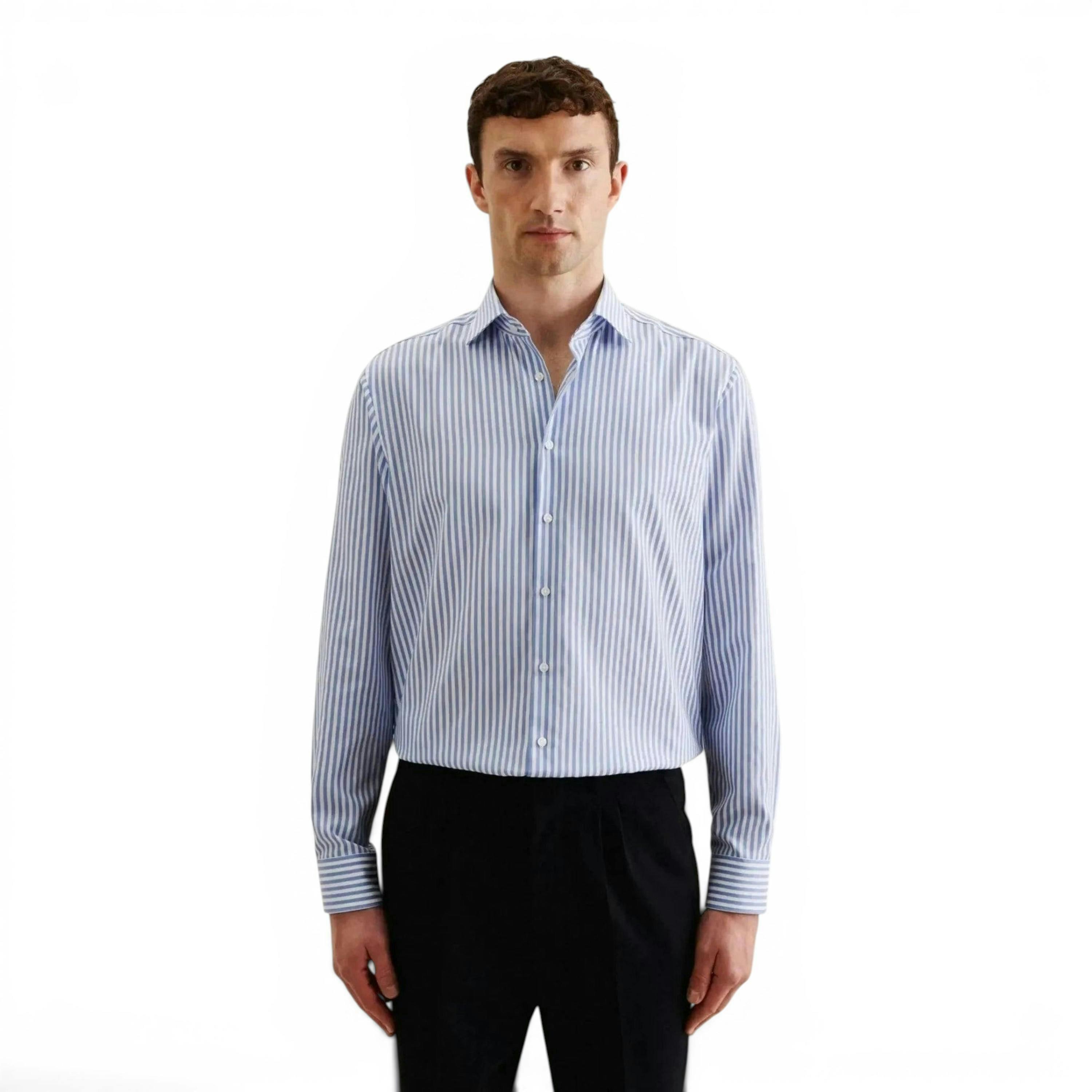 Regular Fit No Iron New Kent Striped Business Shirt Light Blue , view 1 of 6