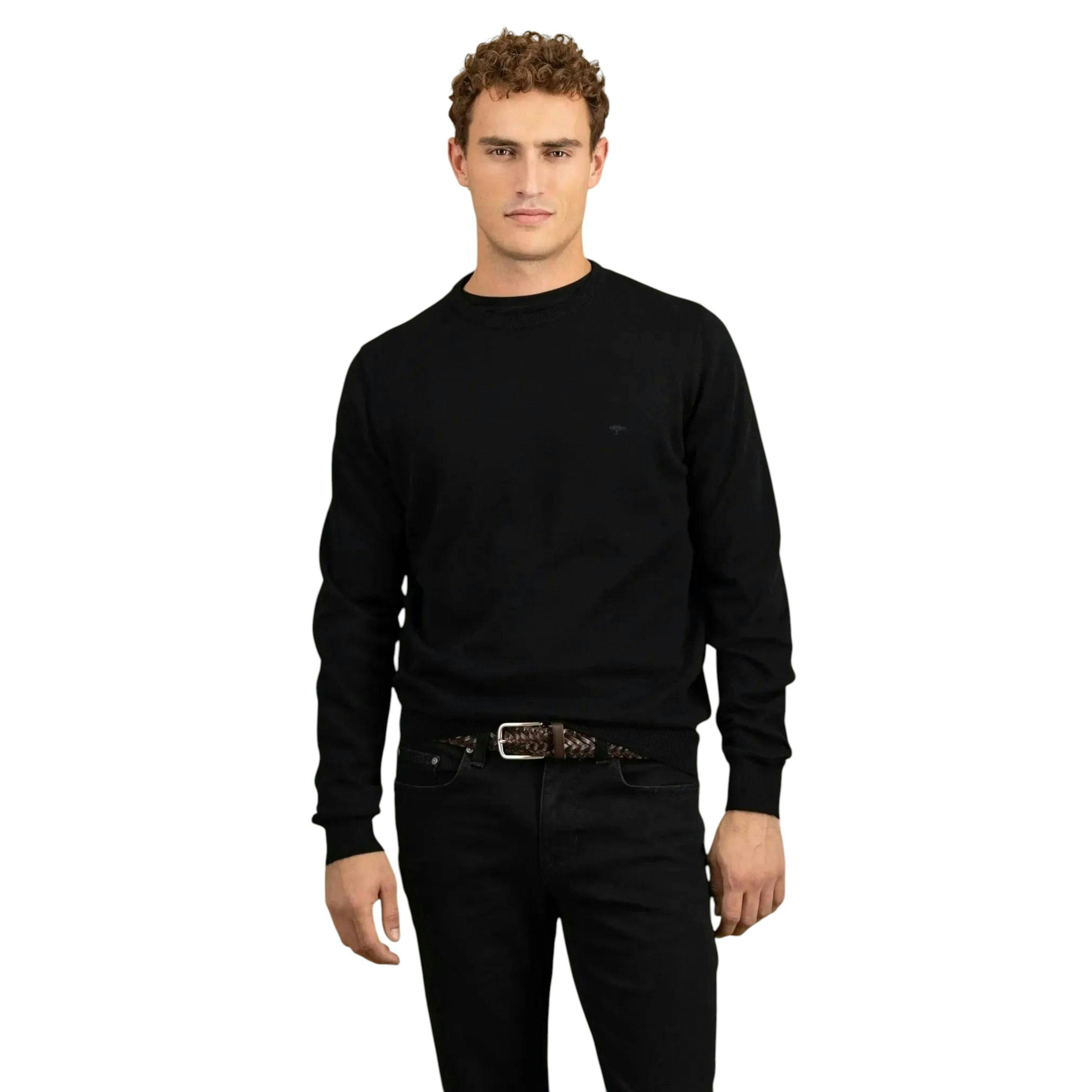 Fine Knit Cotton Crewneck Black , view 2 of 5