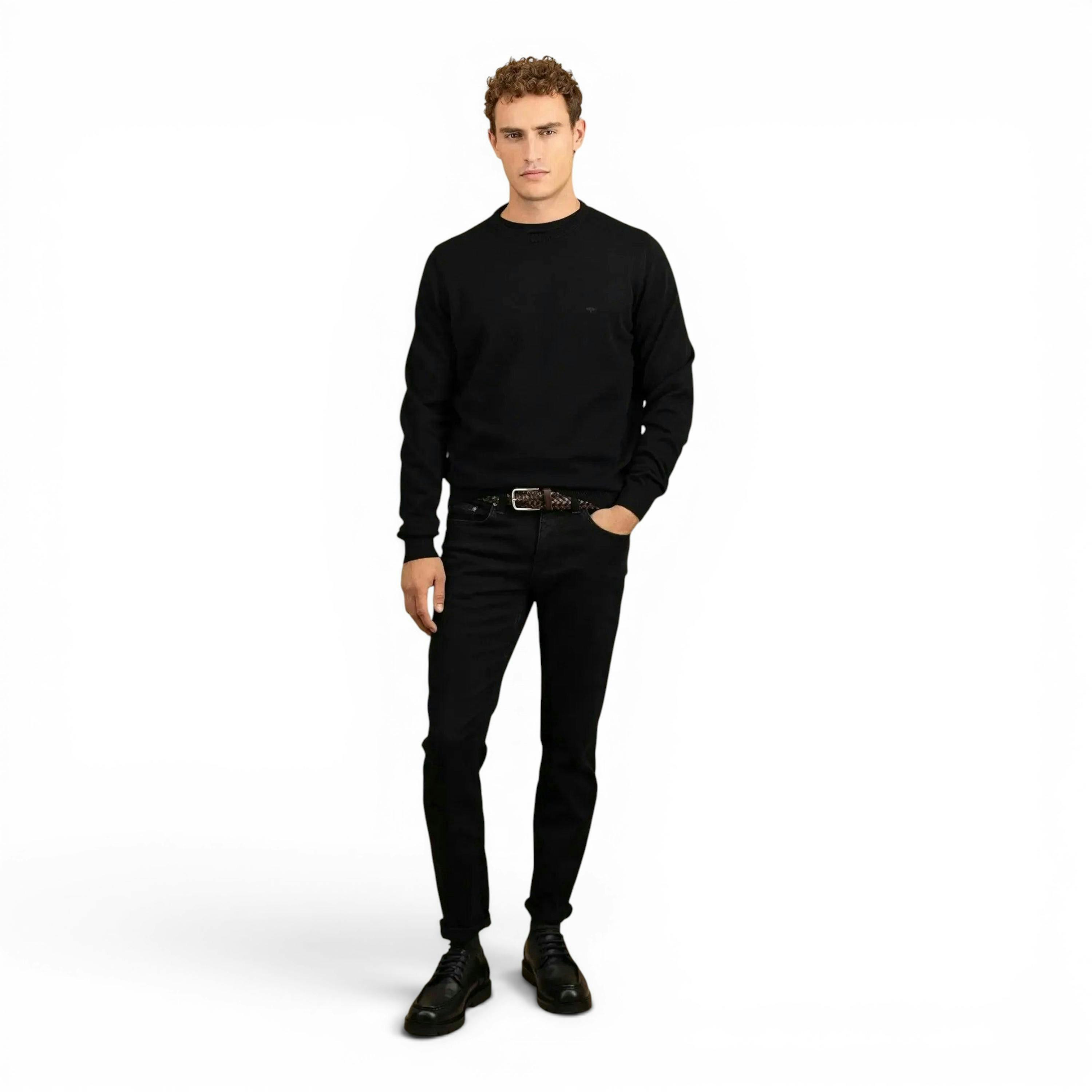 Fine Knit Cotton Crewneck Black , view 3 of 5