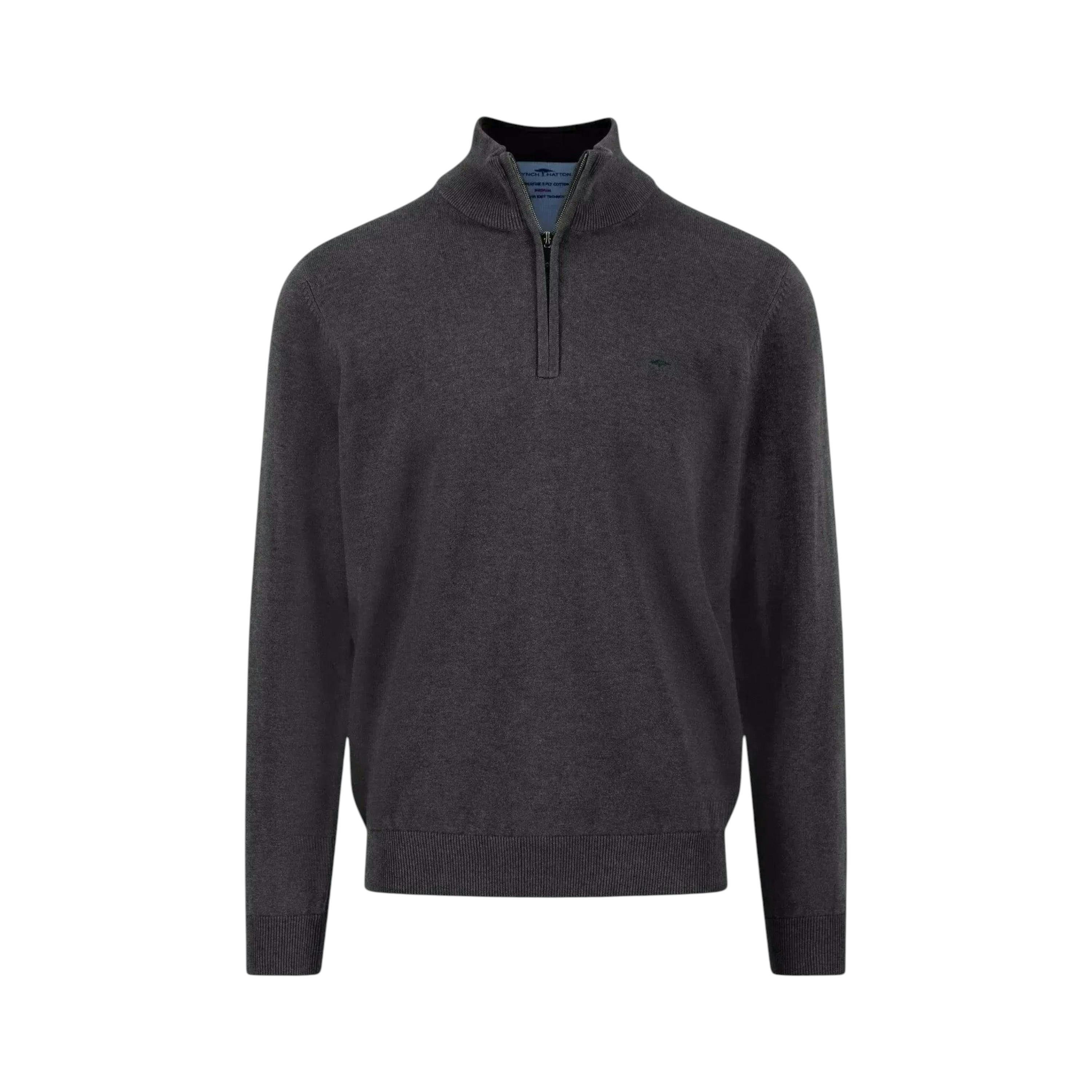 Fine Knit Cotton 1/4 Zip Charcoal , view 1 of 3