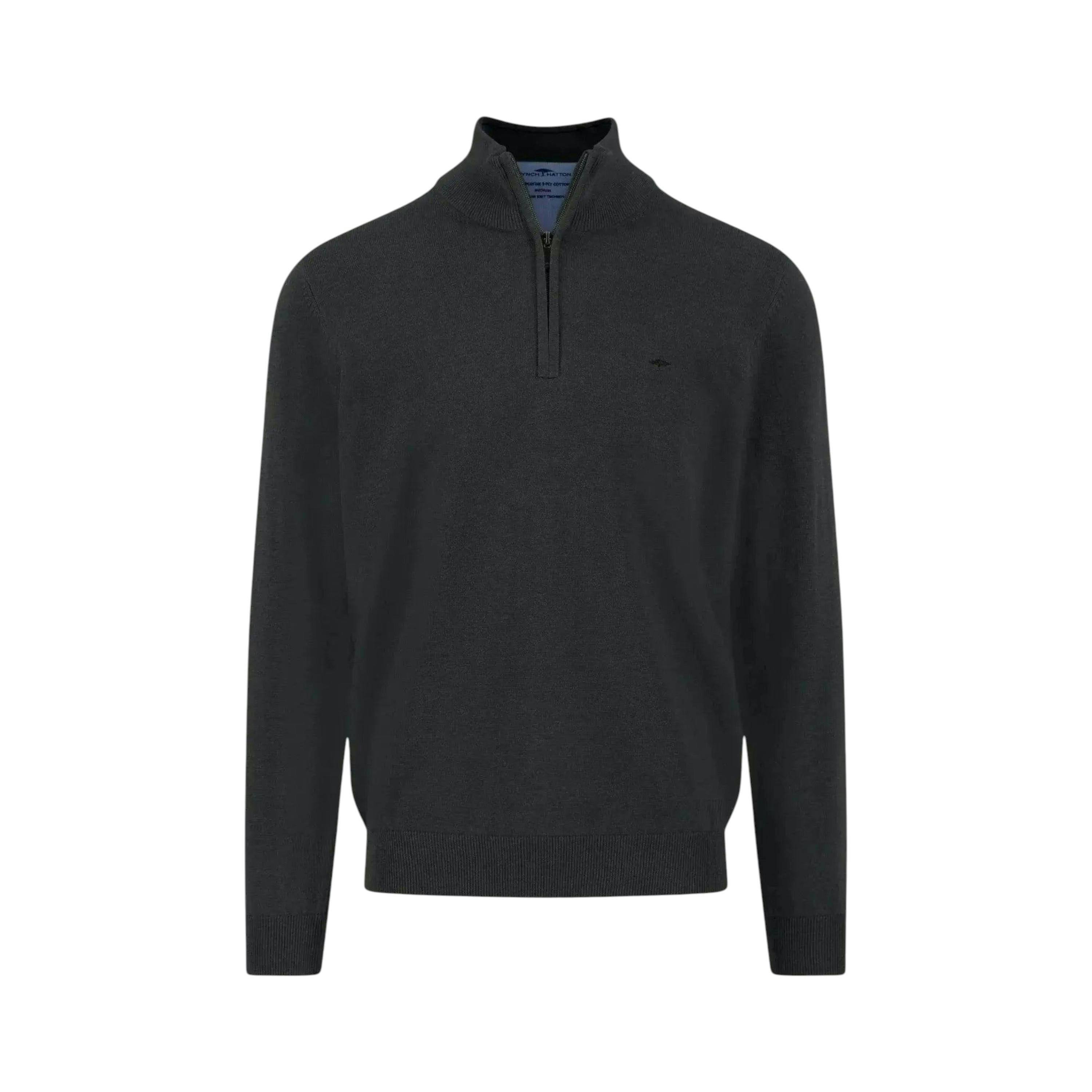 Fine Knit Cotton 1/4 Zip Black , view 1 of 3