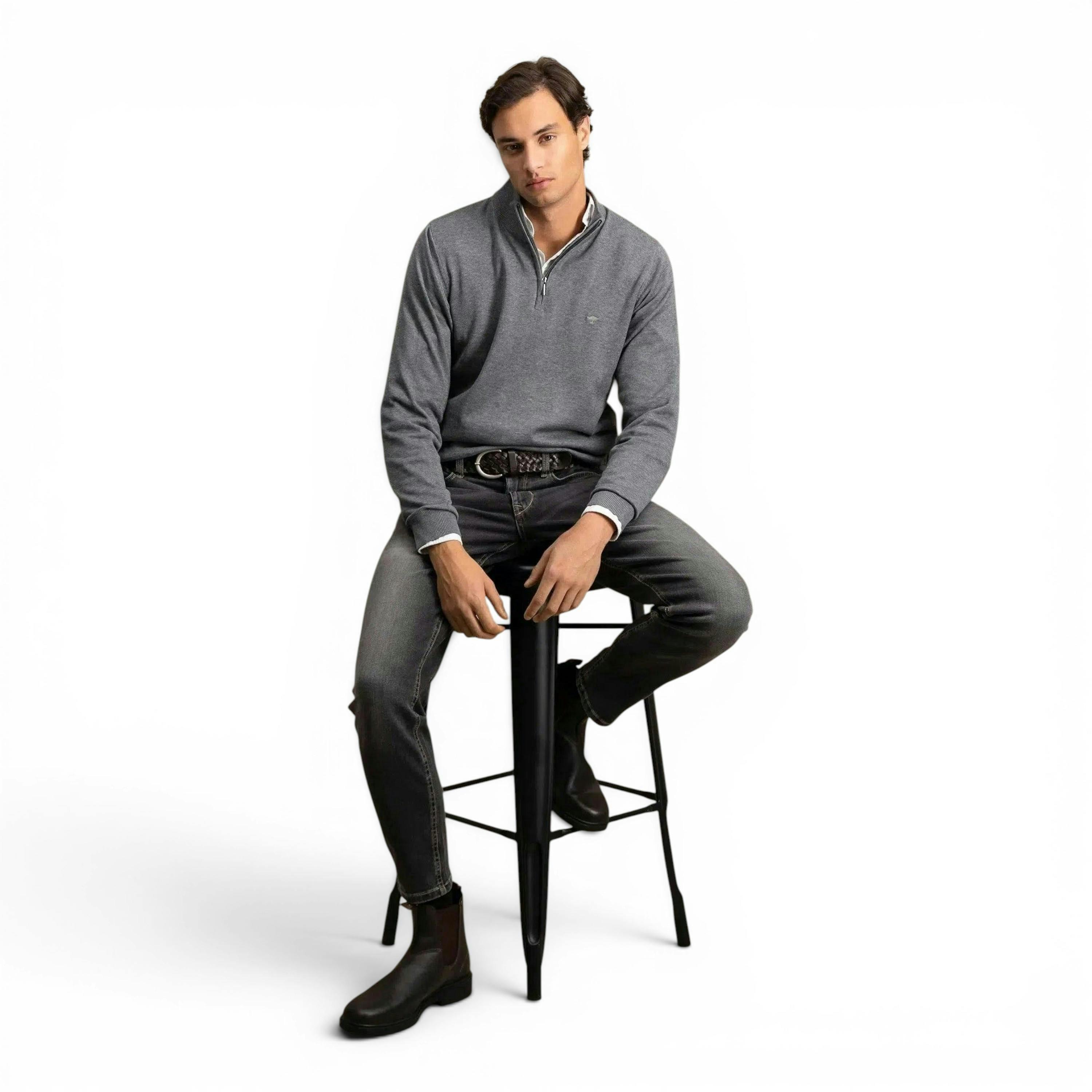 Fine Knit Cotton 1/4 Zip Steel , view 3 of 5