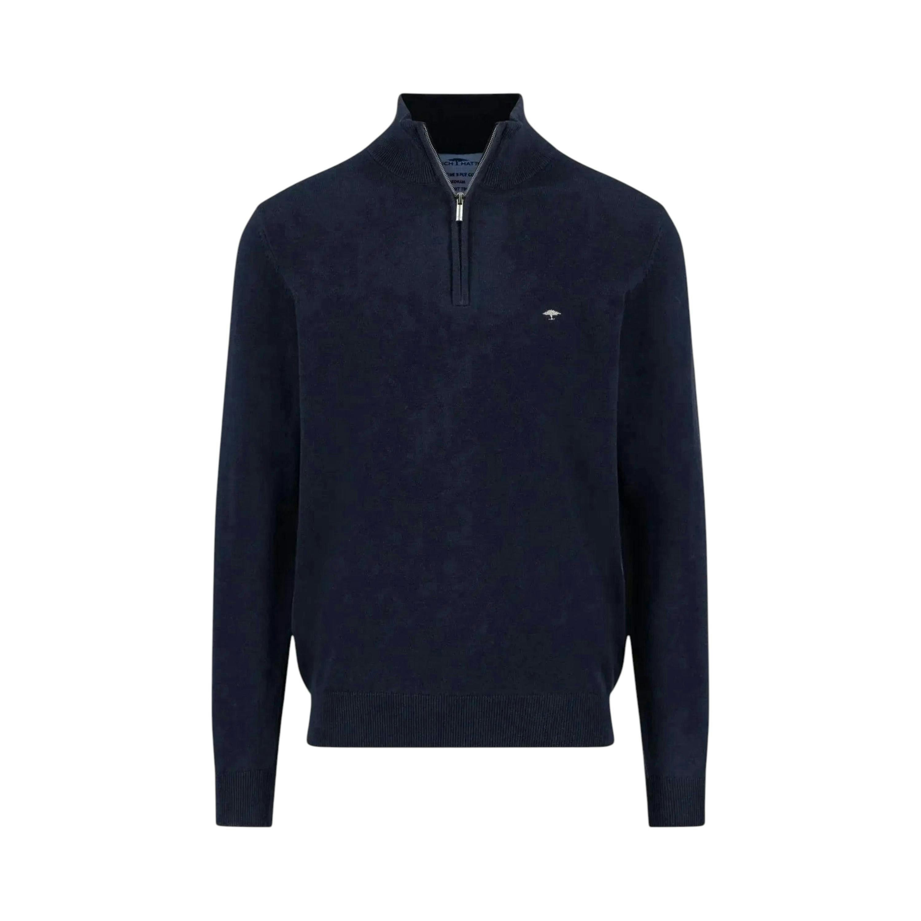 Fine Knit Cotton 1/4 Zip Navy , view 1 of 5