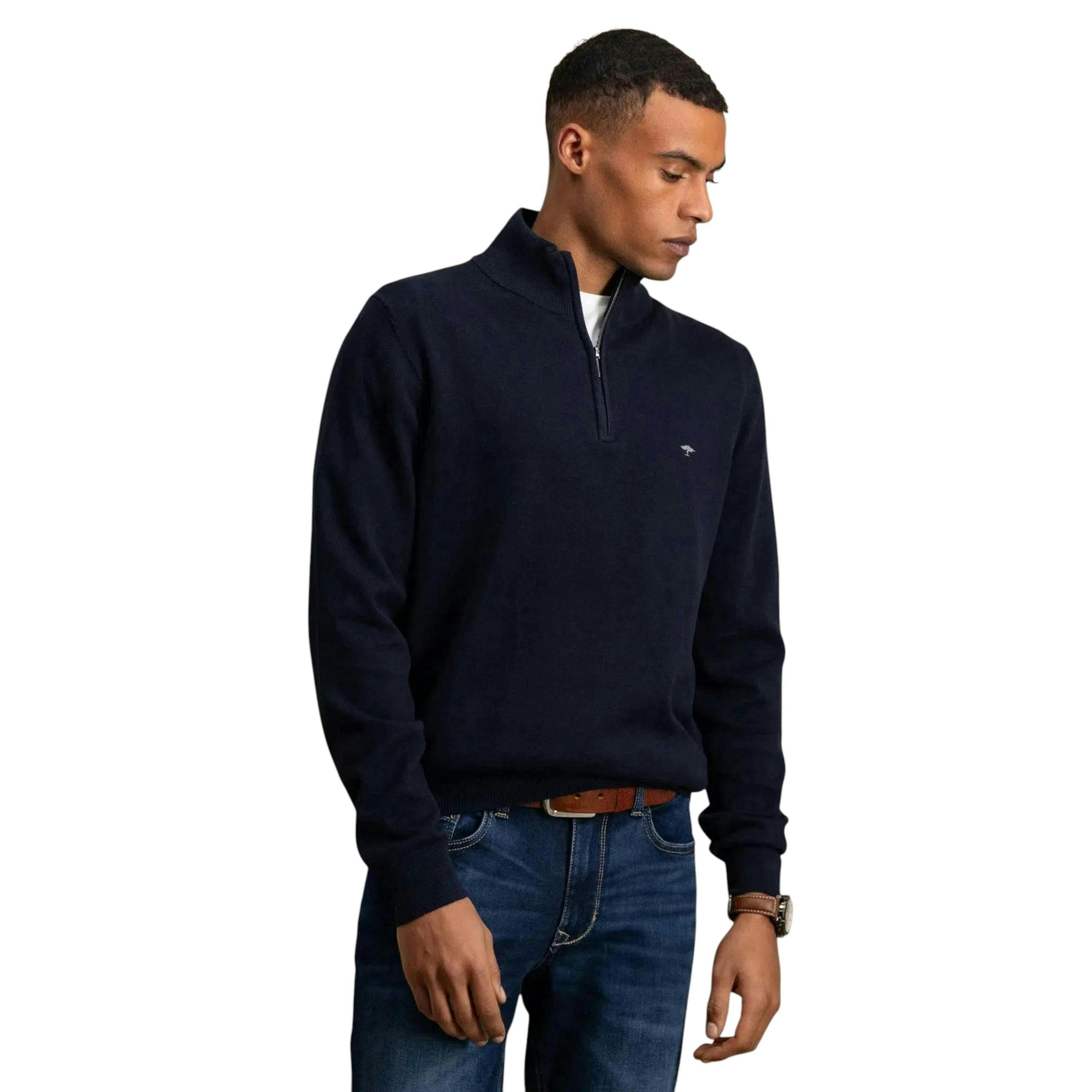 Fine Knit Cotton 1/4 Zip Navy , view 2 of 5