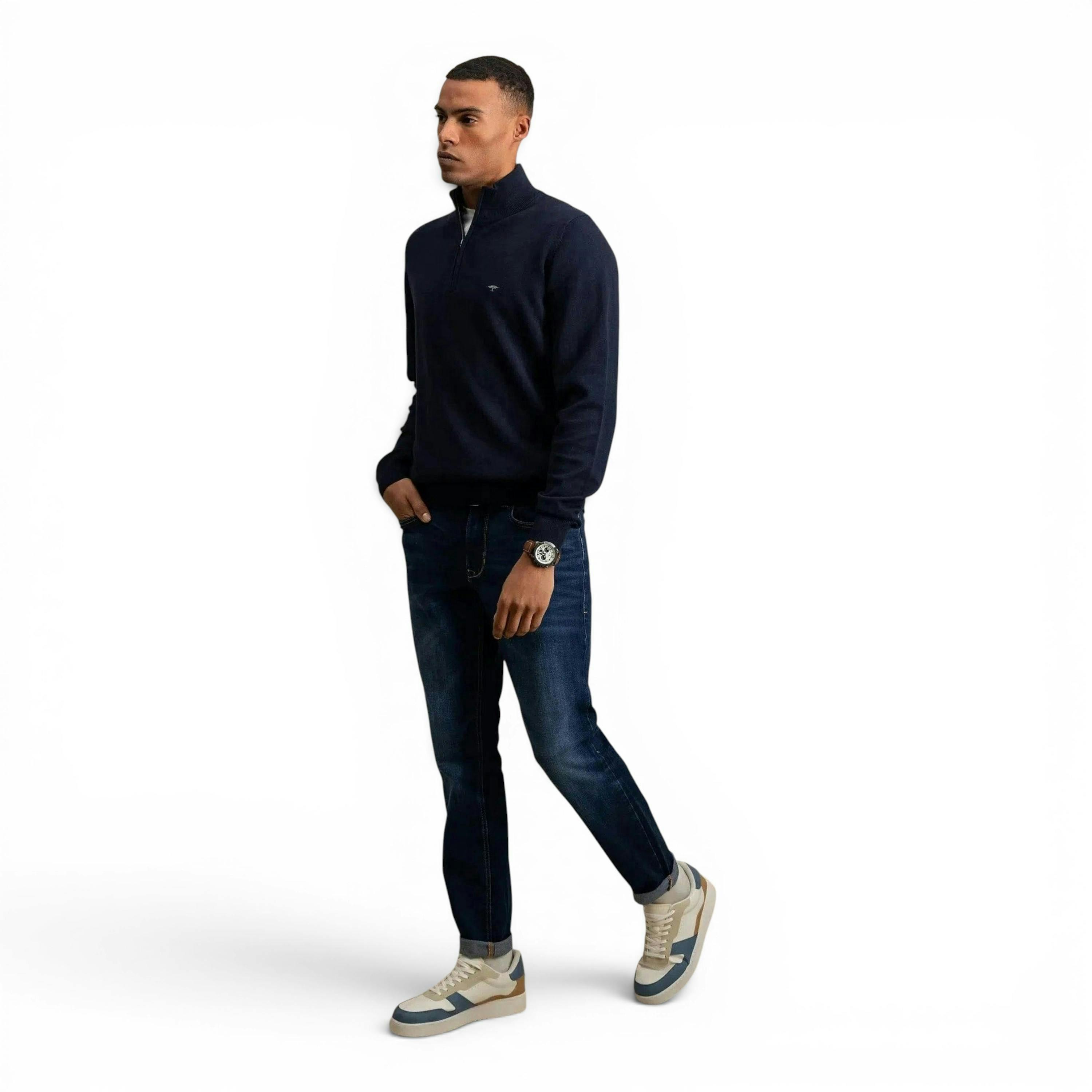 Fine Knit Cotton 1/4 Zip Navy , view 3 of 5