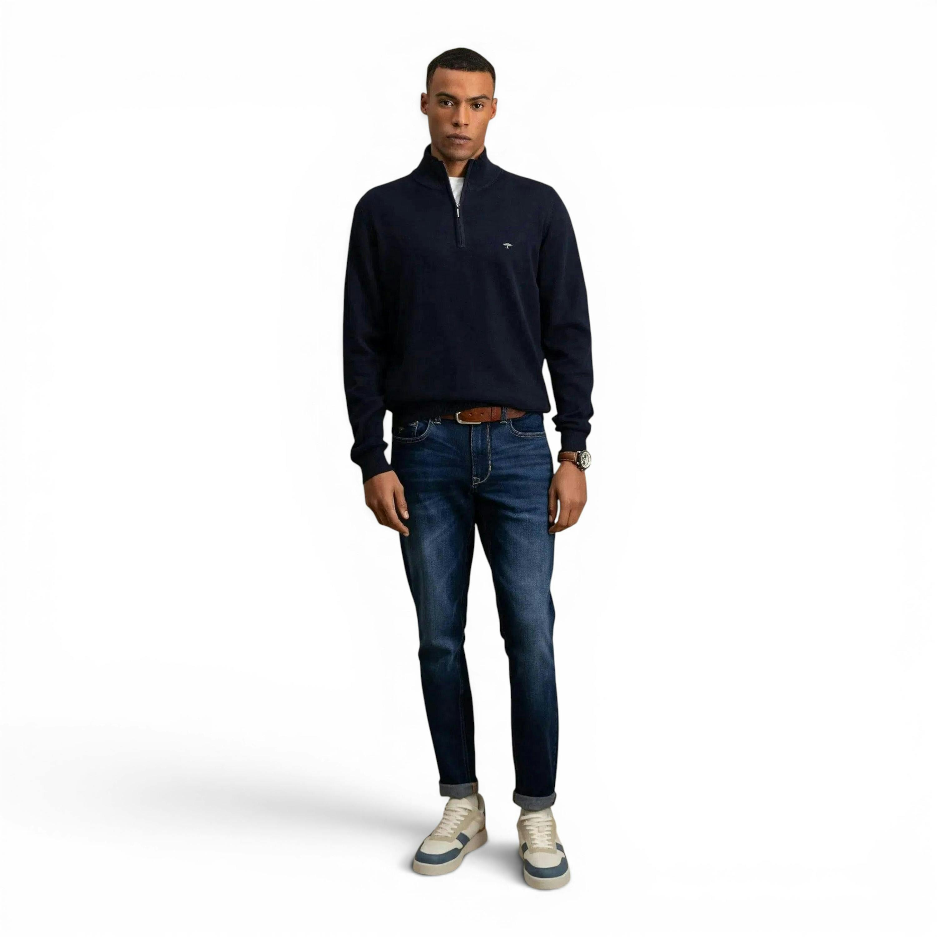 Fine Knit Cotton 1/4 Zip Navy , view 4 of 5