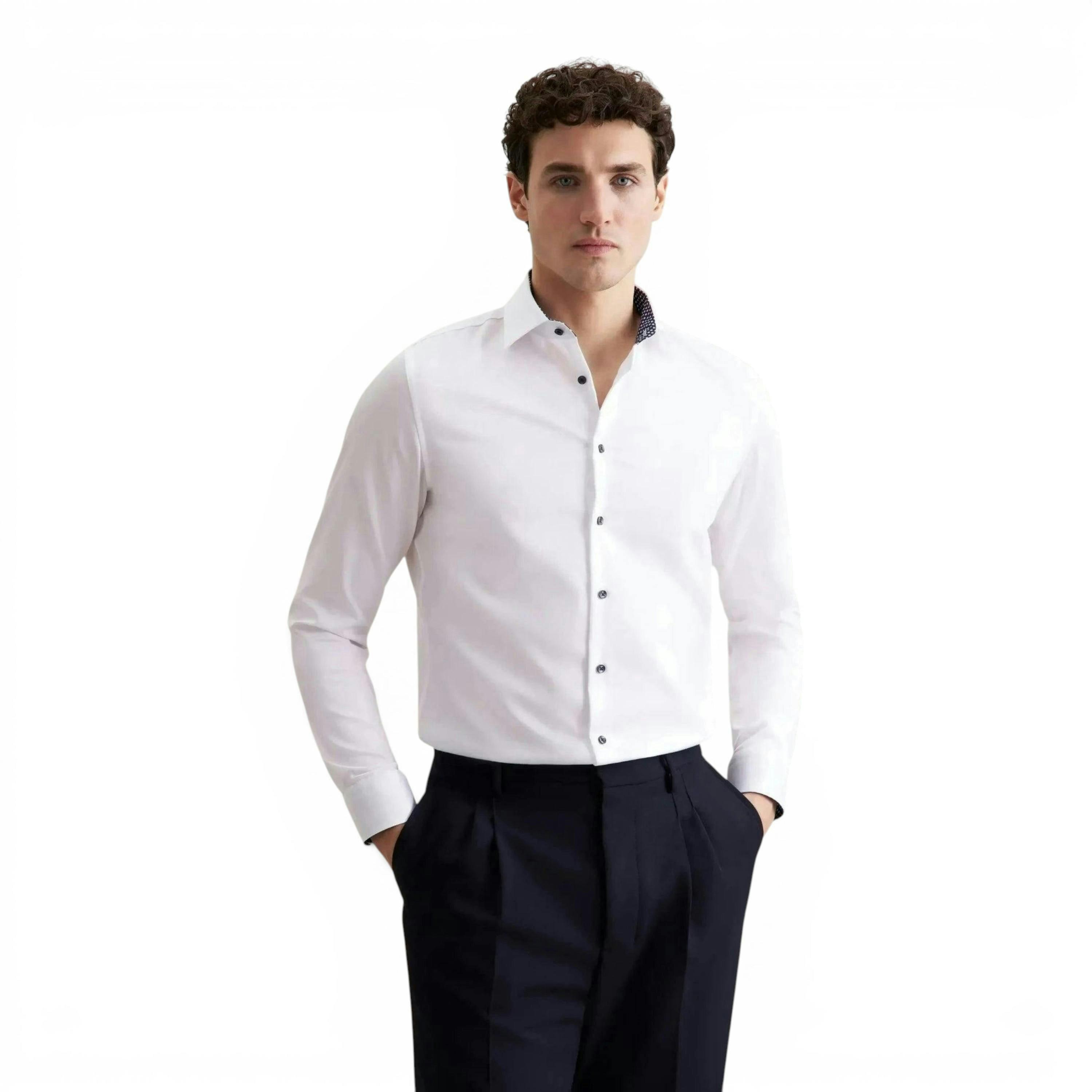 Seidensticker Slim Fit No Iron Contrast Kent Collar Business Shirt White , view 1 of 6
