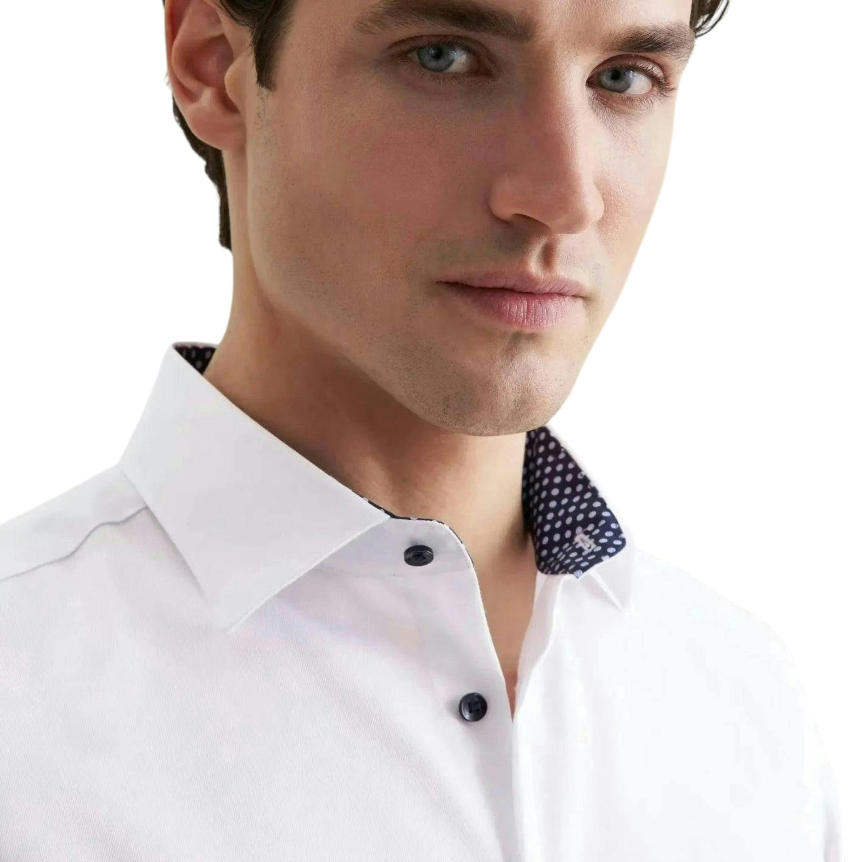 Seidensticker Slim Fit No Iron Contrast Kent Collar Business Shirt White , view 3 of 6