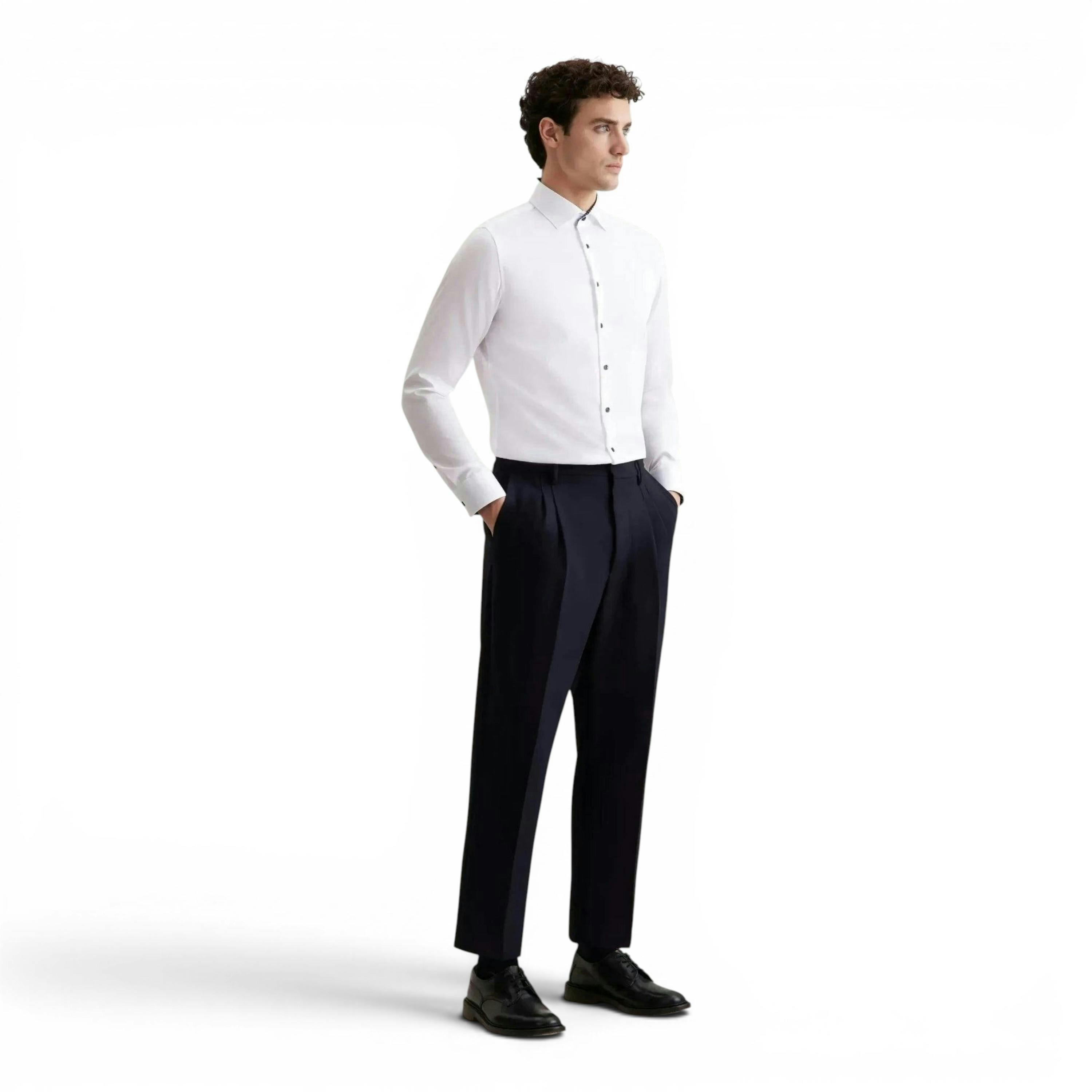 Seidensticker Slim Fit No Iron Contrast Kent Collar Business Shirt White , view 5 of 6