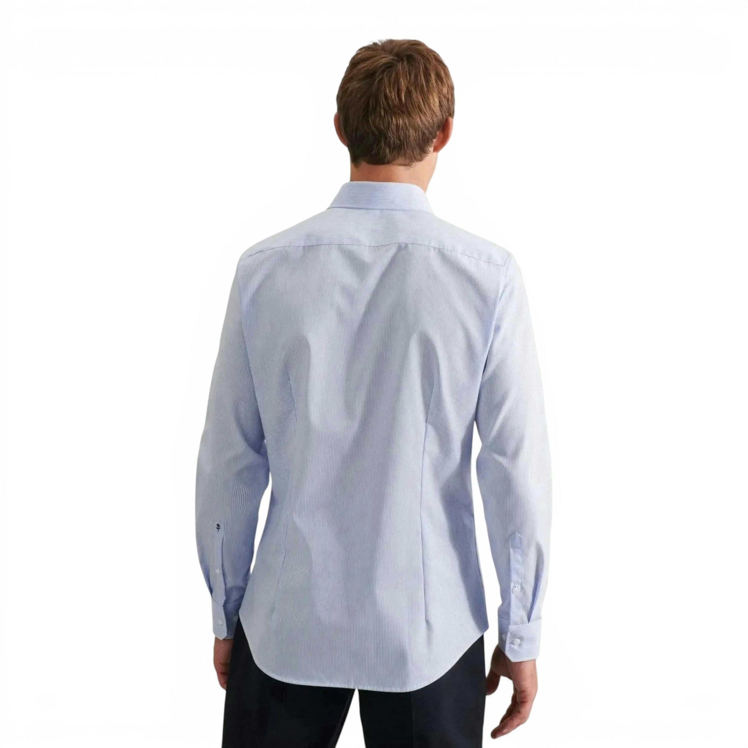 Slim Fit No Iron Kent Collar Striped Business Shirt Light Blue , view 2 of 6