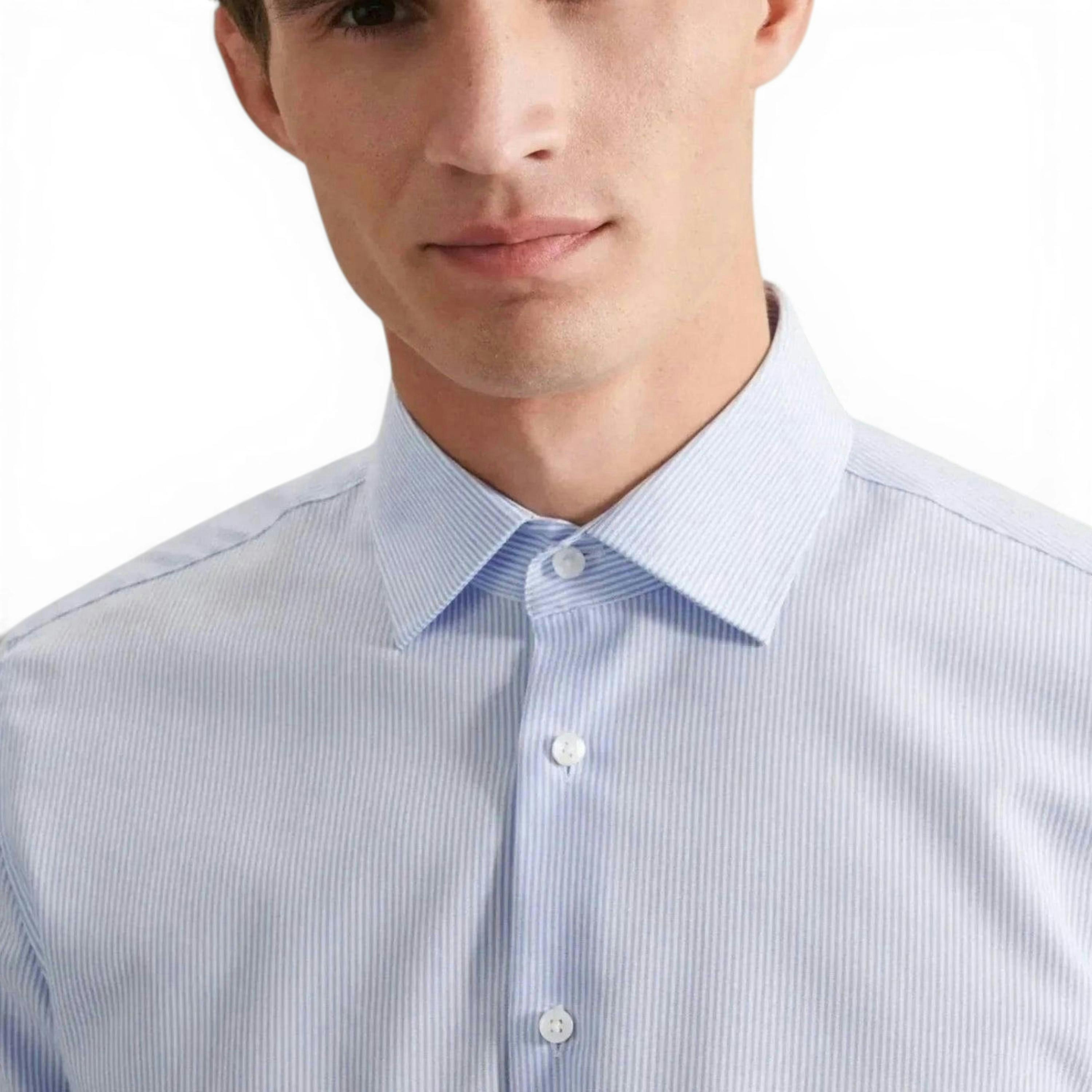 Slim Fit No Iron Kent Collar Striped Business Shirt Light Blue , view 3 of 6