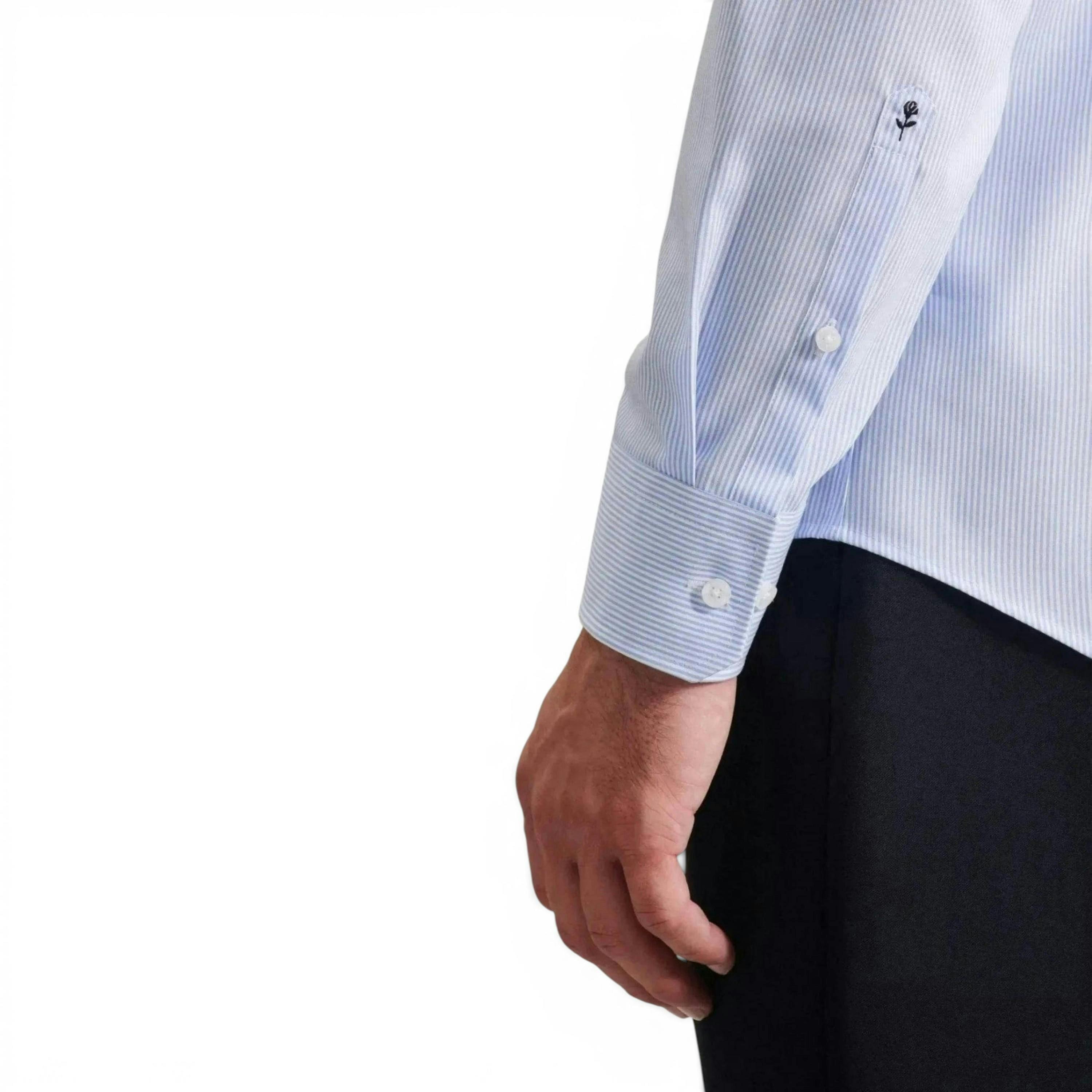 Slim Fit No Iron Kent Collar Striped Business Shirt Light Blue , view 4 of 6