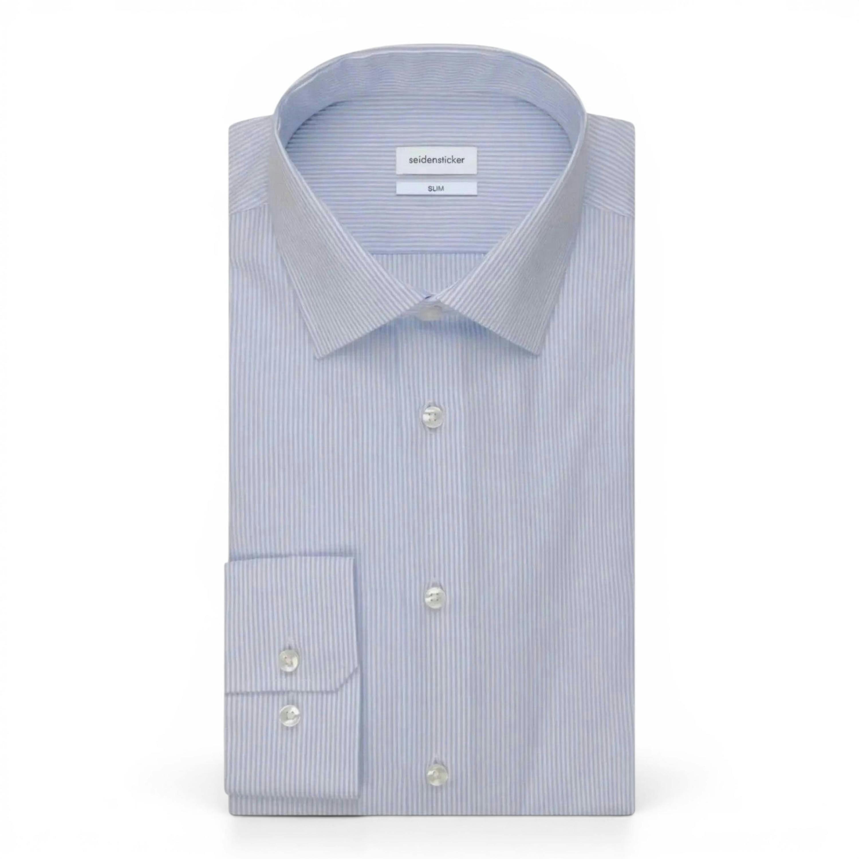 Slim Fit No Iron Kent Collar Striped Business Shirt Light Blue , view 6 of 6