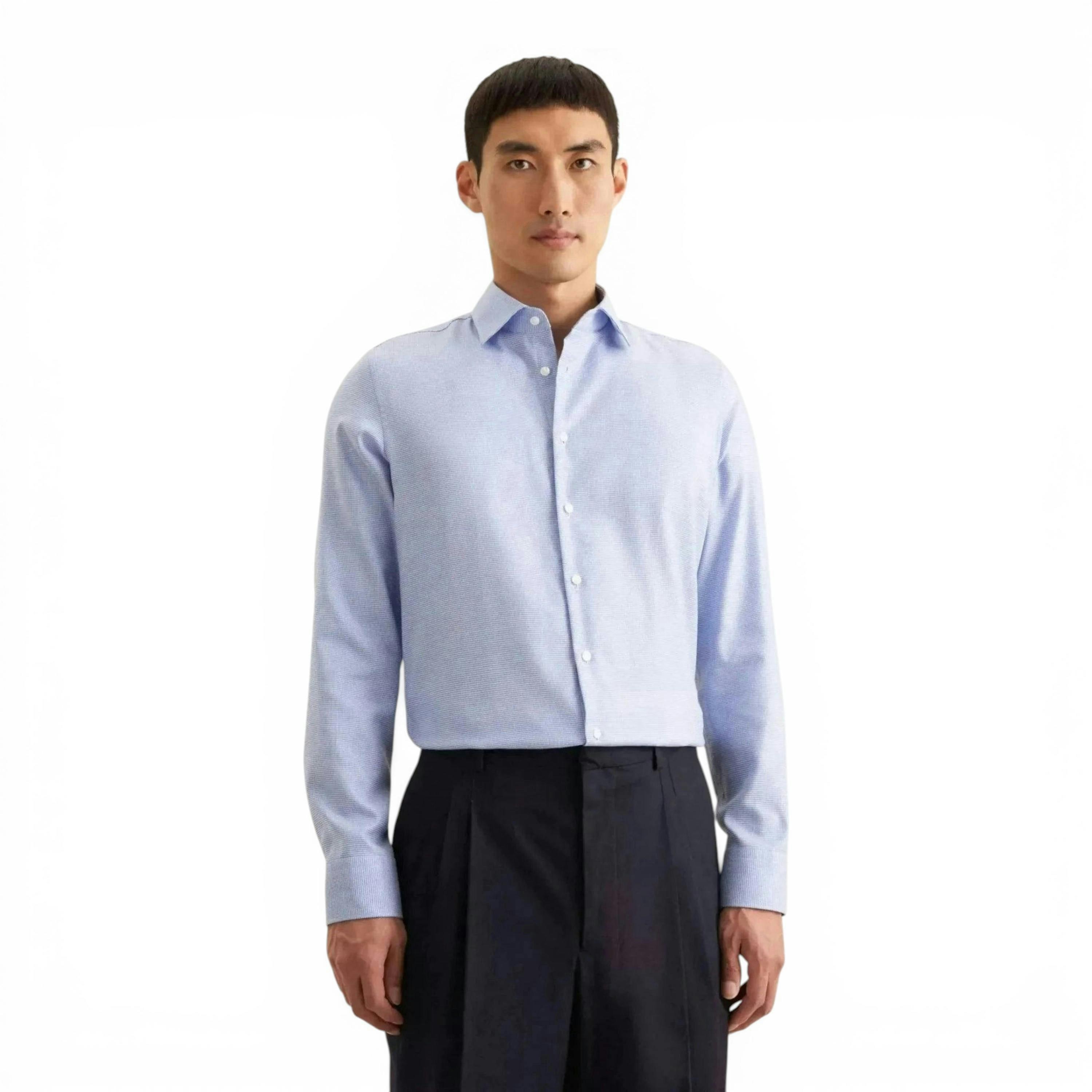 Seidensticker Slim Fit No Iron New Kent Structured Business Shirt Light Blue , view 1 of 6