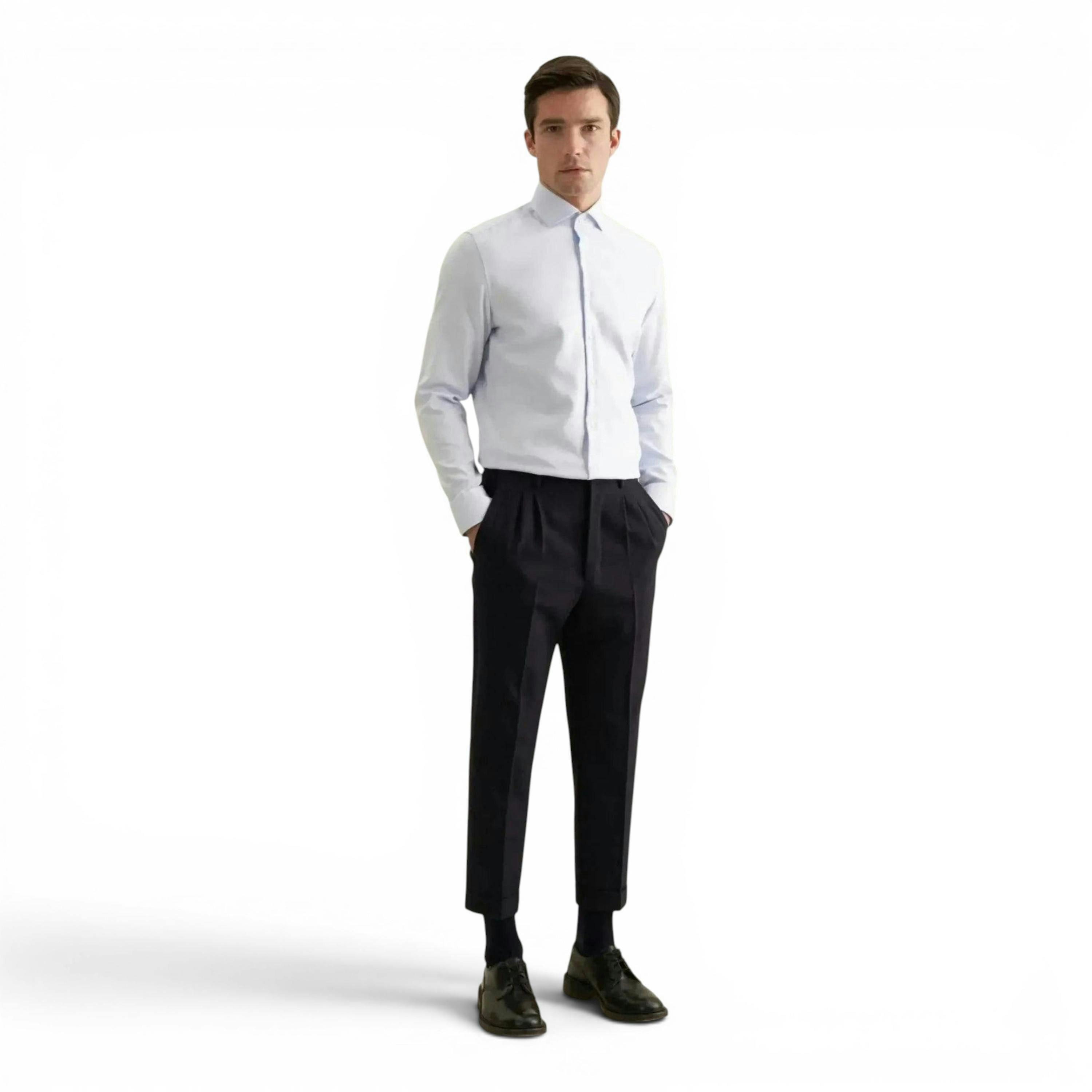 Seidensticker Shaped Fit No Iron Spread Kent Structured Business Shirt Light Blue , view 6 of 6