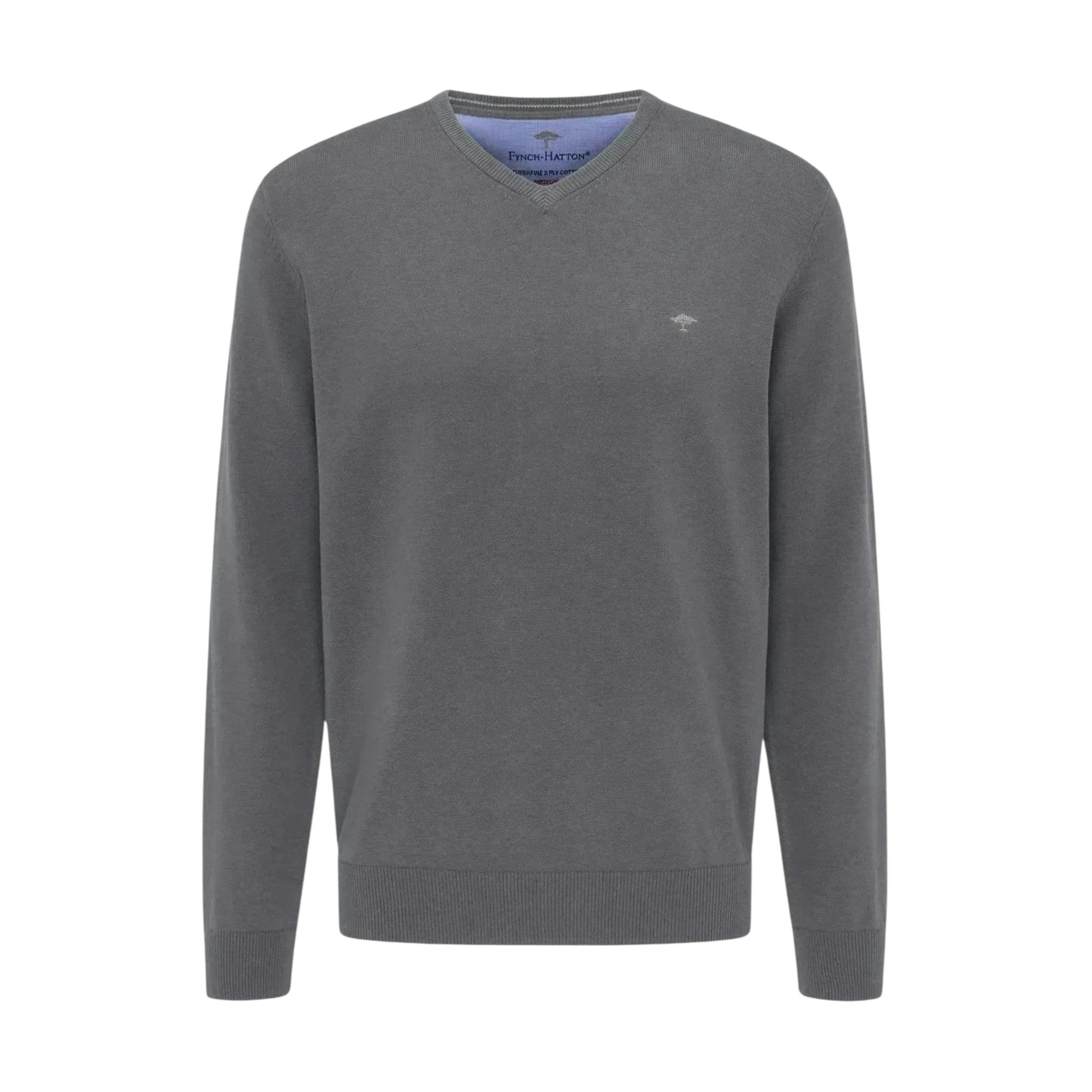 Fine Knit V-Neck Cotton Knit Steel , view 1 of 5