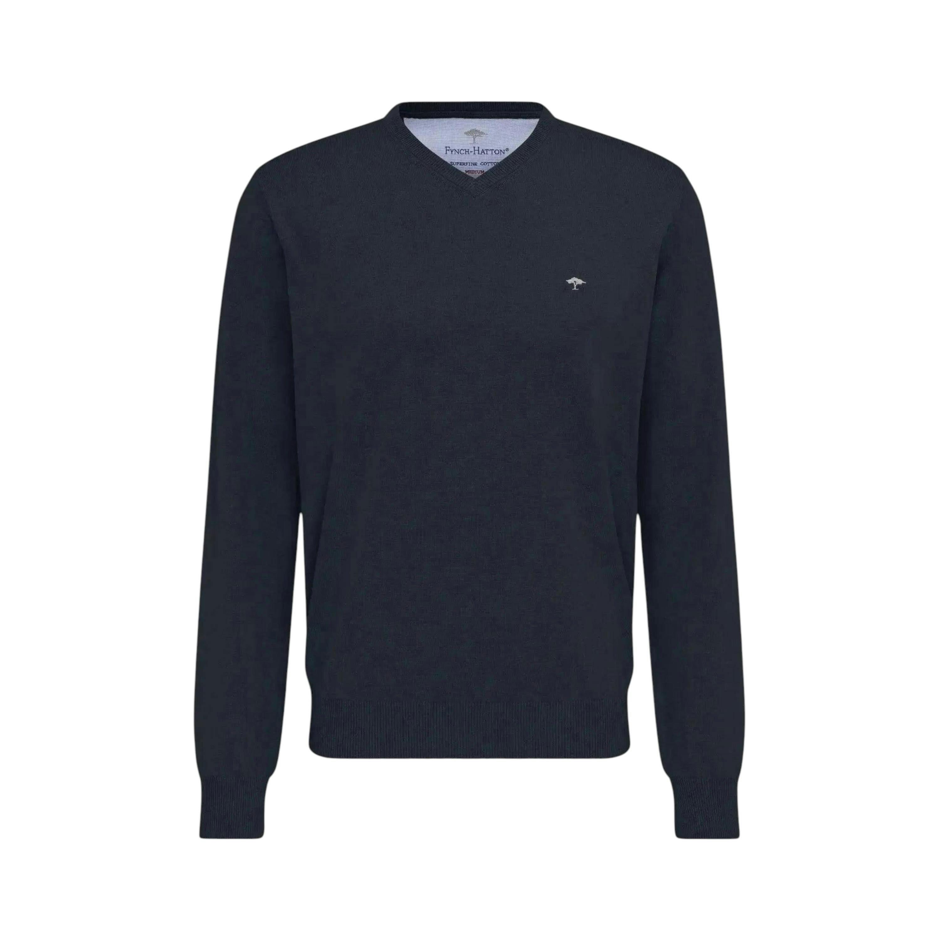 Fine Knit V-Neck Cotton Knit Navy , view 1 of 5