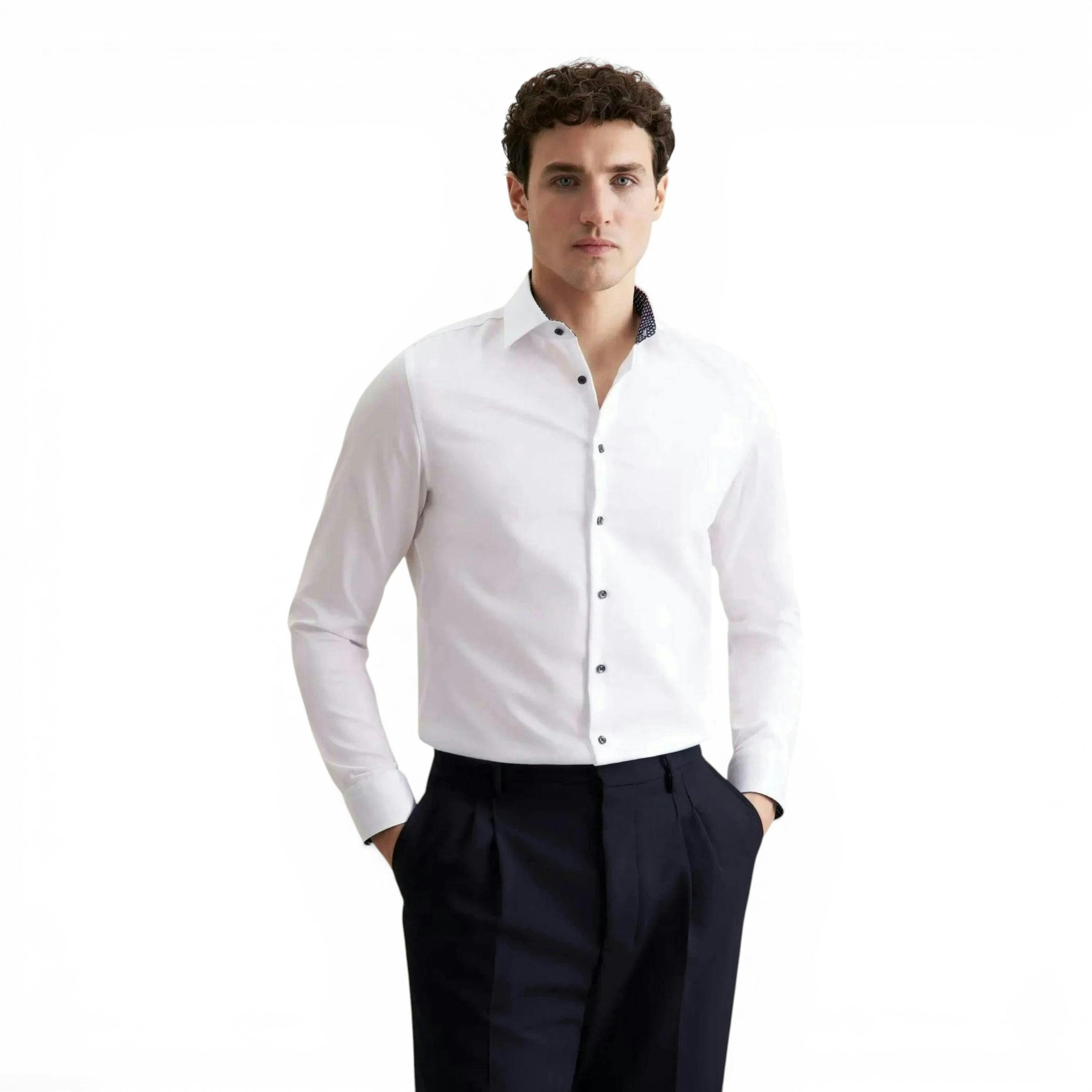 Seidensticker Shaped Fit No Iron Contrast Kent Collar Business Shirt White , view 1 of 6