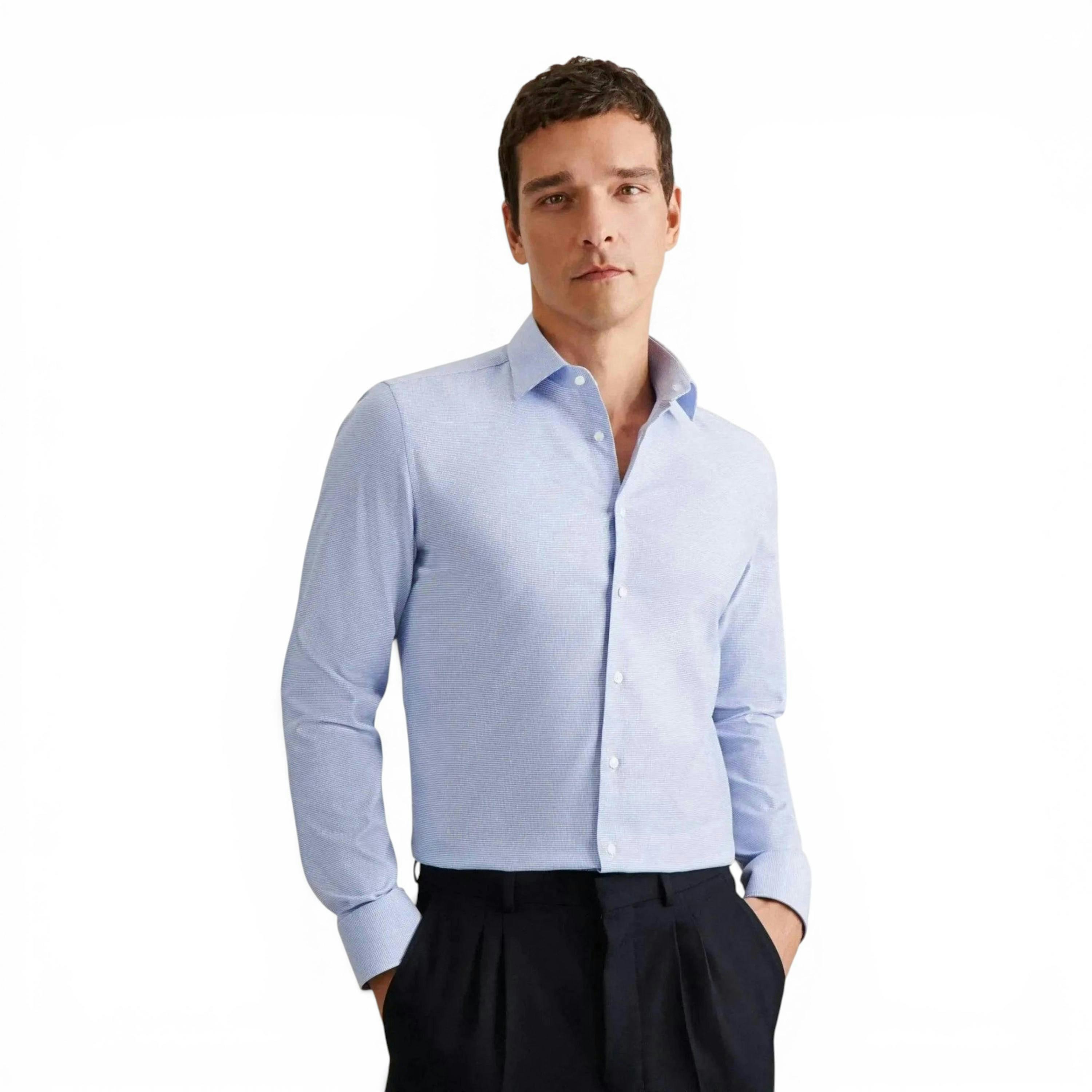 Seidensticker Shaped Fit No Iron New Kent Structured Business Shirt Light Blue , view 1 of 6