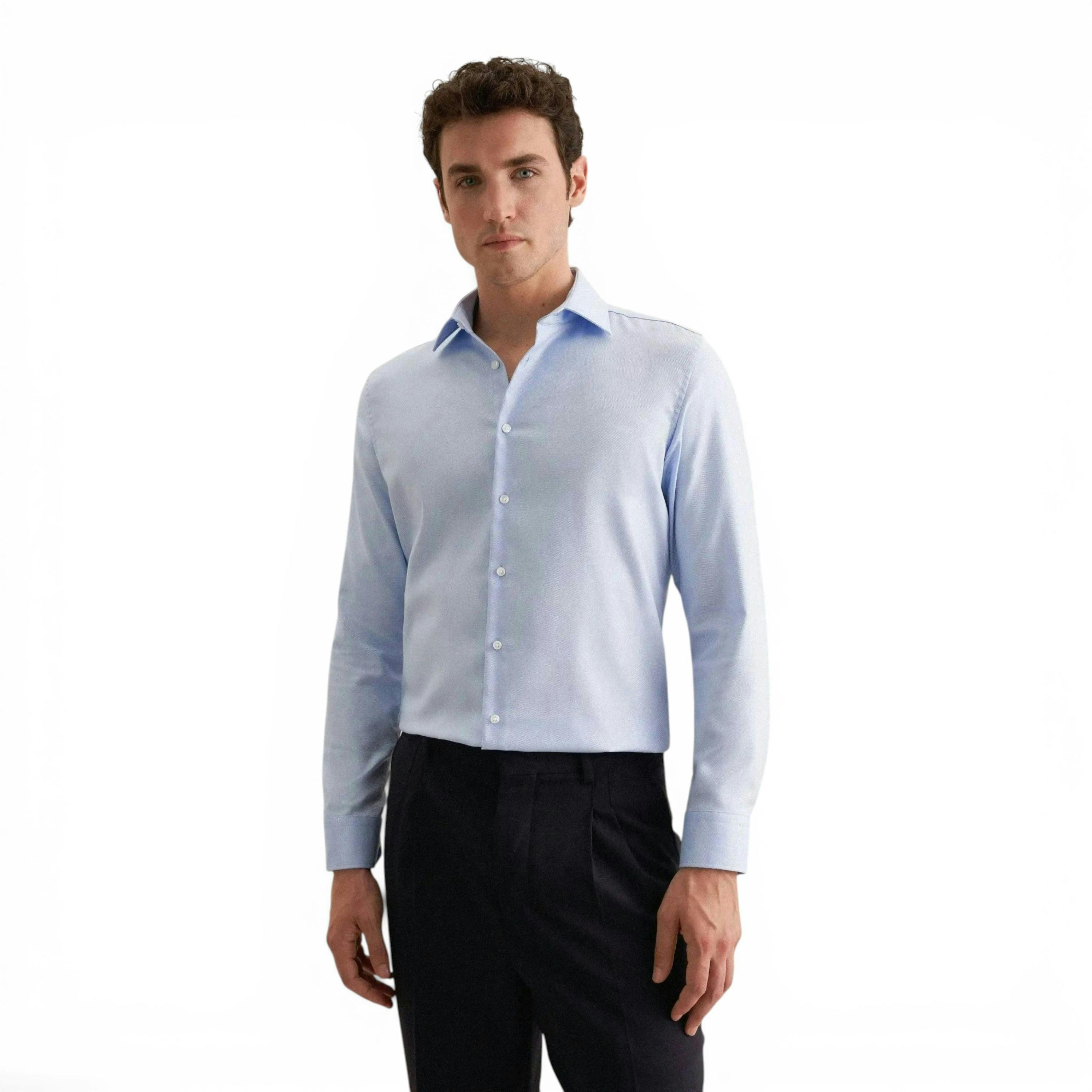 Seidensticker Shaped Fit Easy Iron Kent Collar Business Shirt Light Blue , view 1 of 6