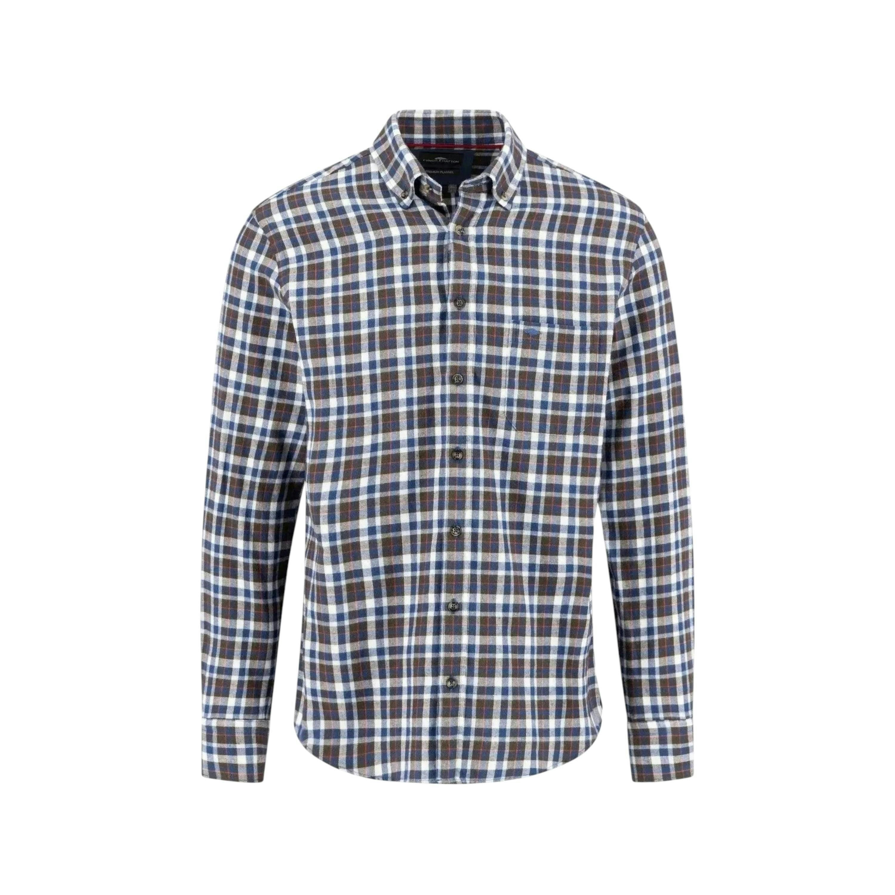 Premium Flannel Check Button Down Shirt Dark Chocolate , view 1 of 5