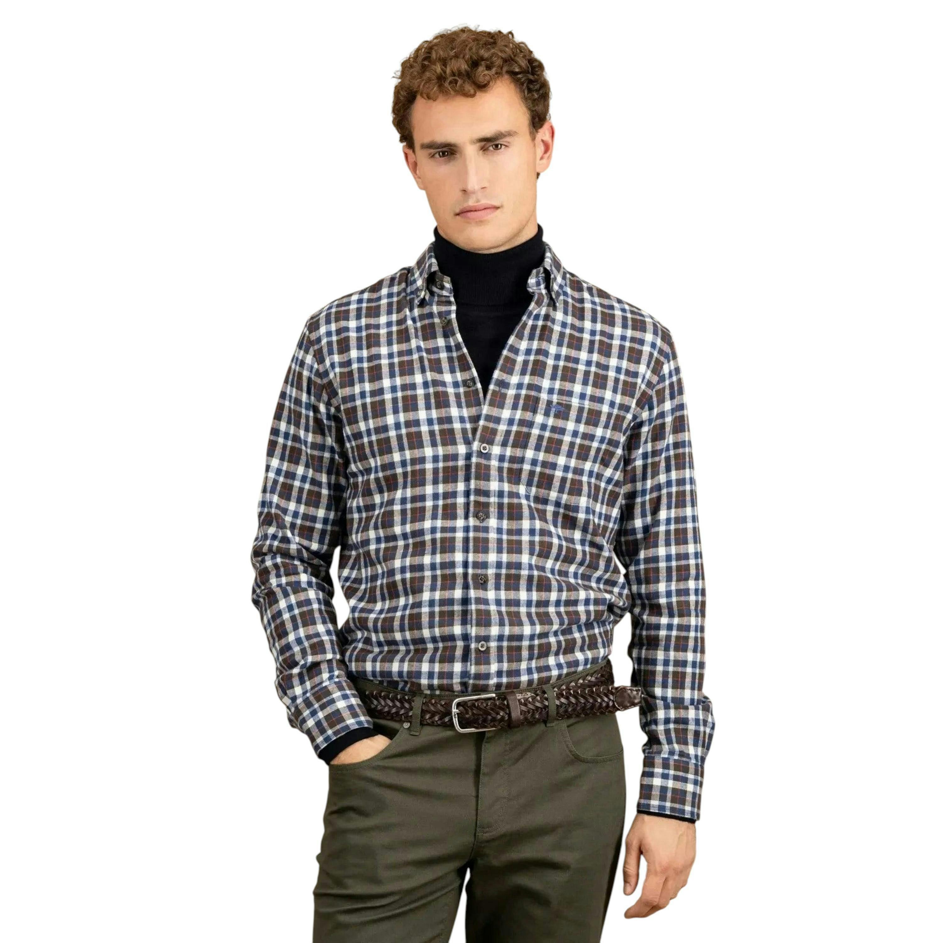 Premium Flannel Check Button Down Shirt Dark Chocolate , view 2 of 5