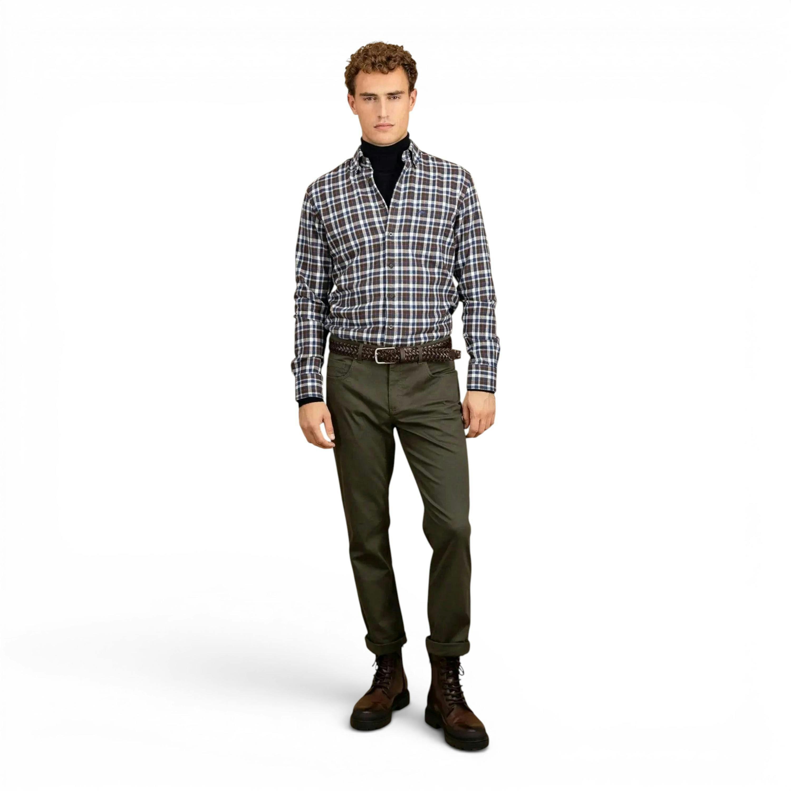 Premium Flannel Check Button Down Shirt Dark Chocolate , view 3 of 5