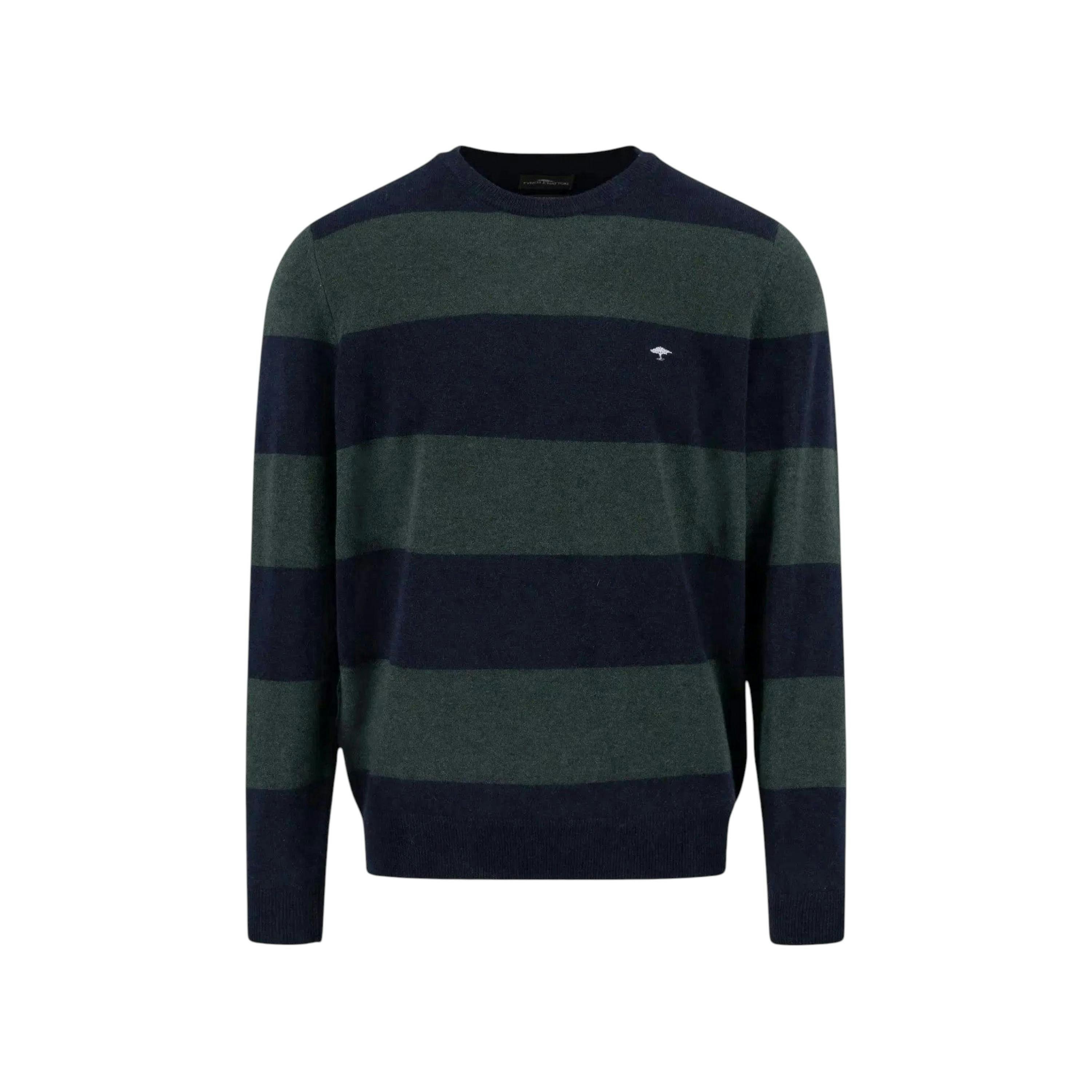 Block Stripe Merino Wool Cashmere Crewneck Knit Navy , view 1 of 3