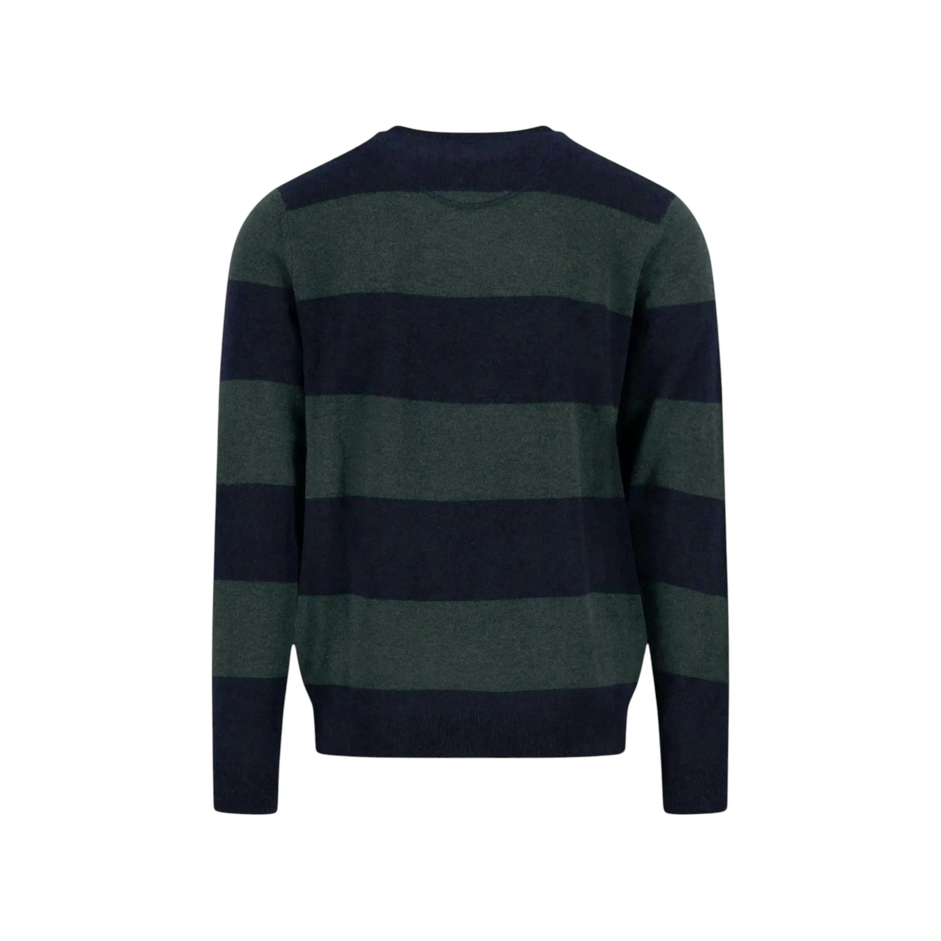 Block Stripe Merino Wool Cashmere Crewneck Knit Navy , view 2 of 3