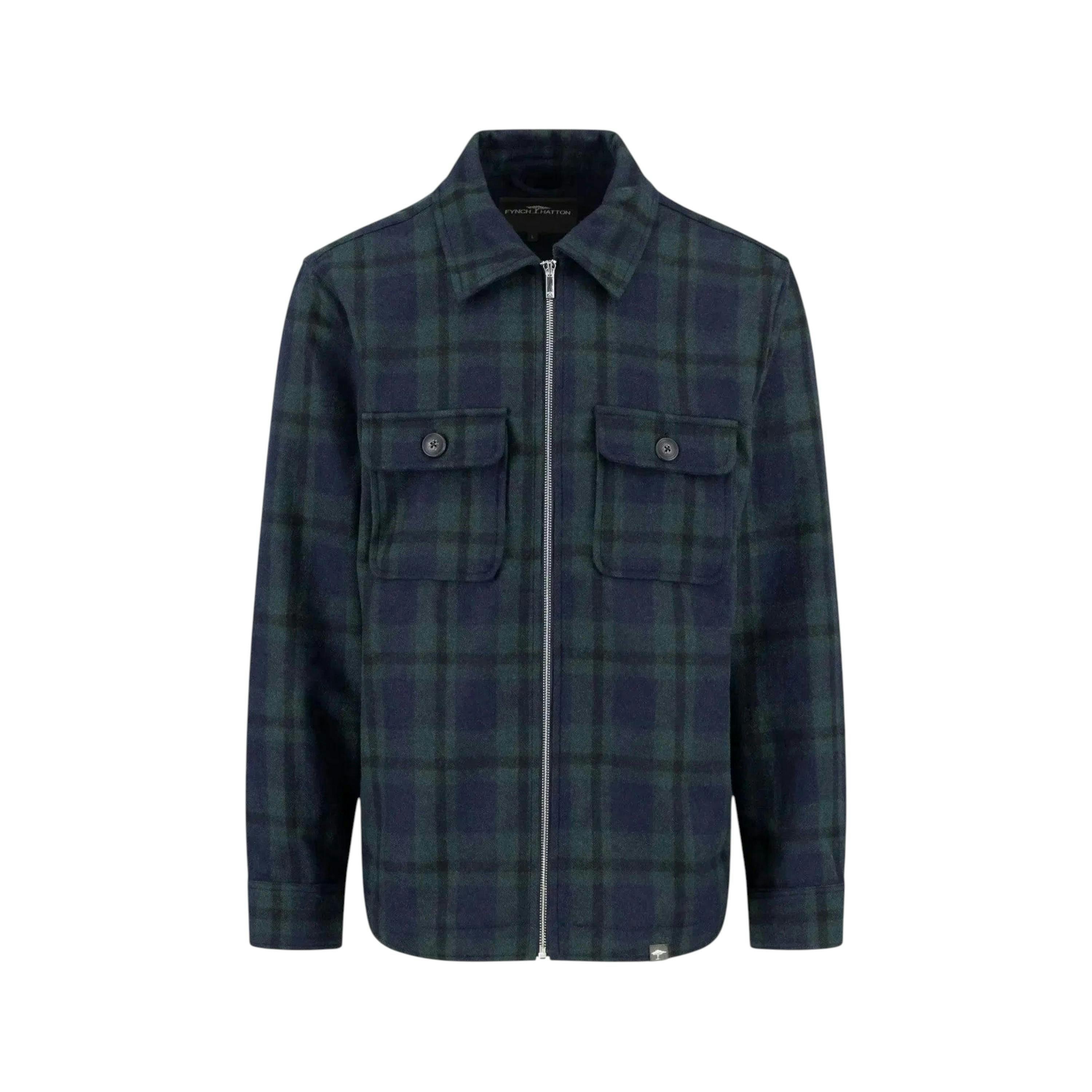 Wool Mix Checked Overshirt Dark Navy , view 1 of 3