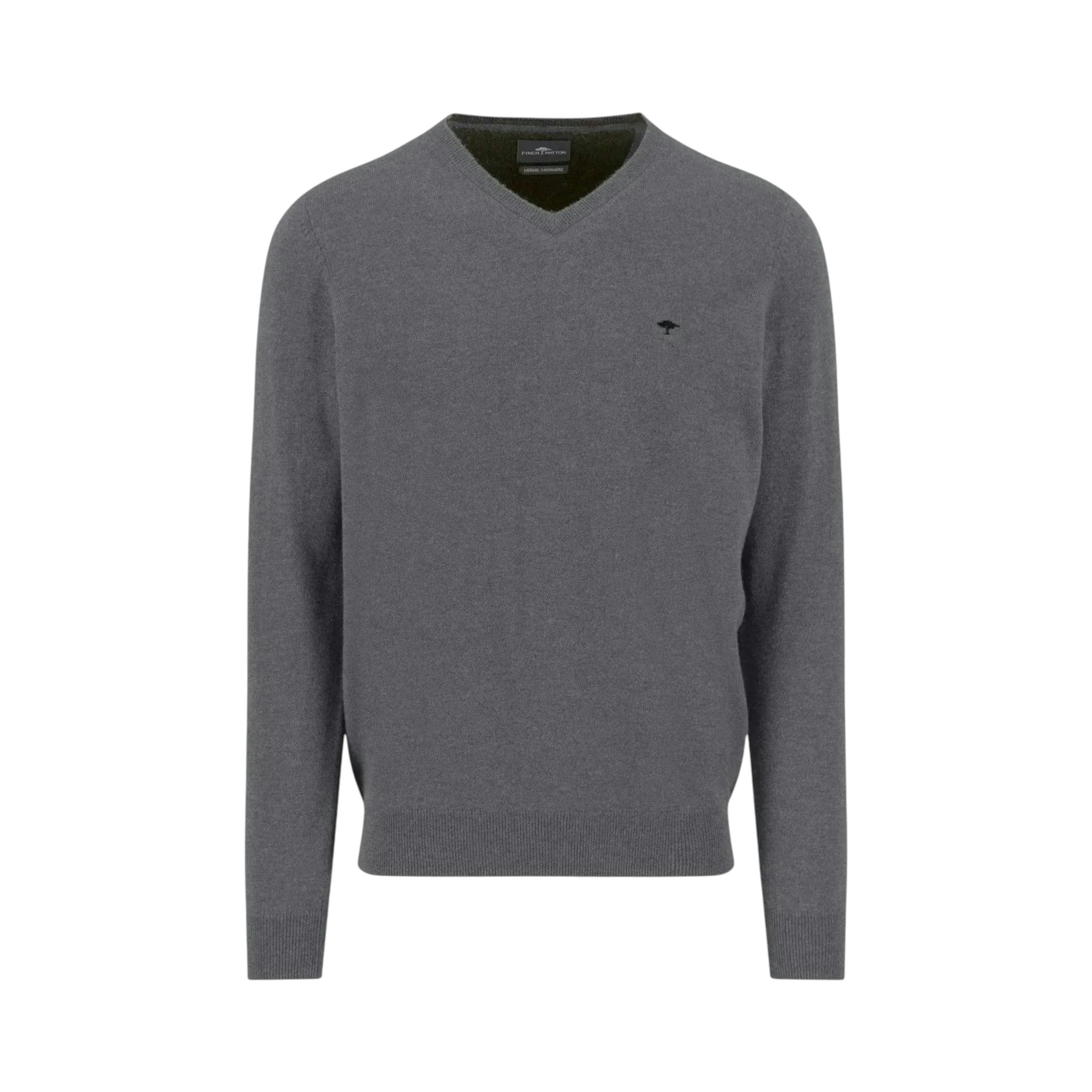 Merino Wool Cashmere V-Neck Knit Steel , view 1 of 2